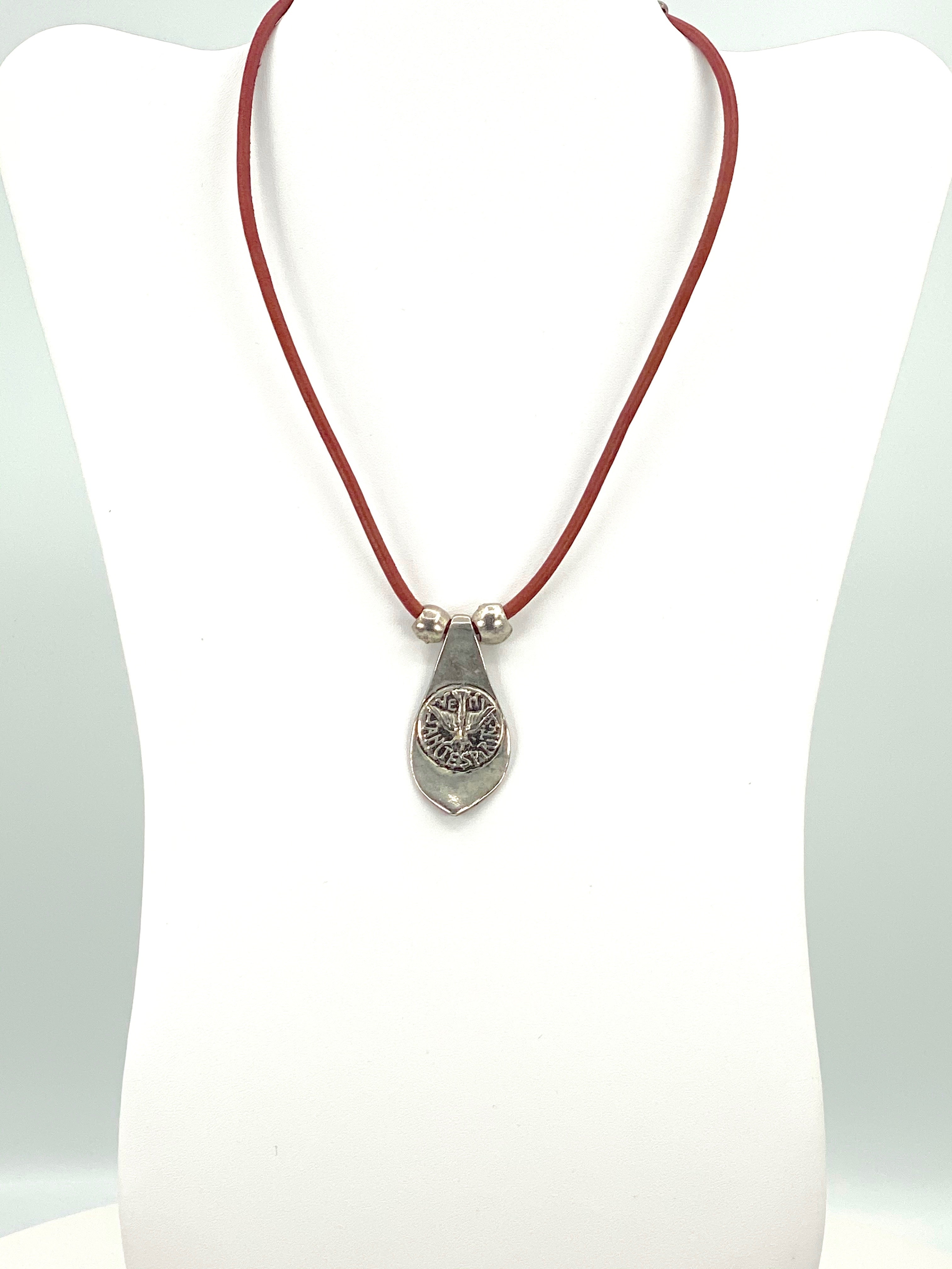 Vintage The Holy Spirit Necklace Handmade Jewelry with Genuine Leather Stap by Graciela's Collection