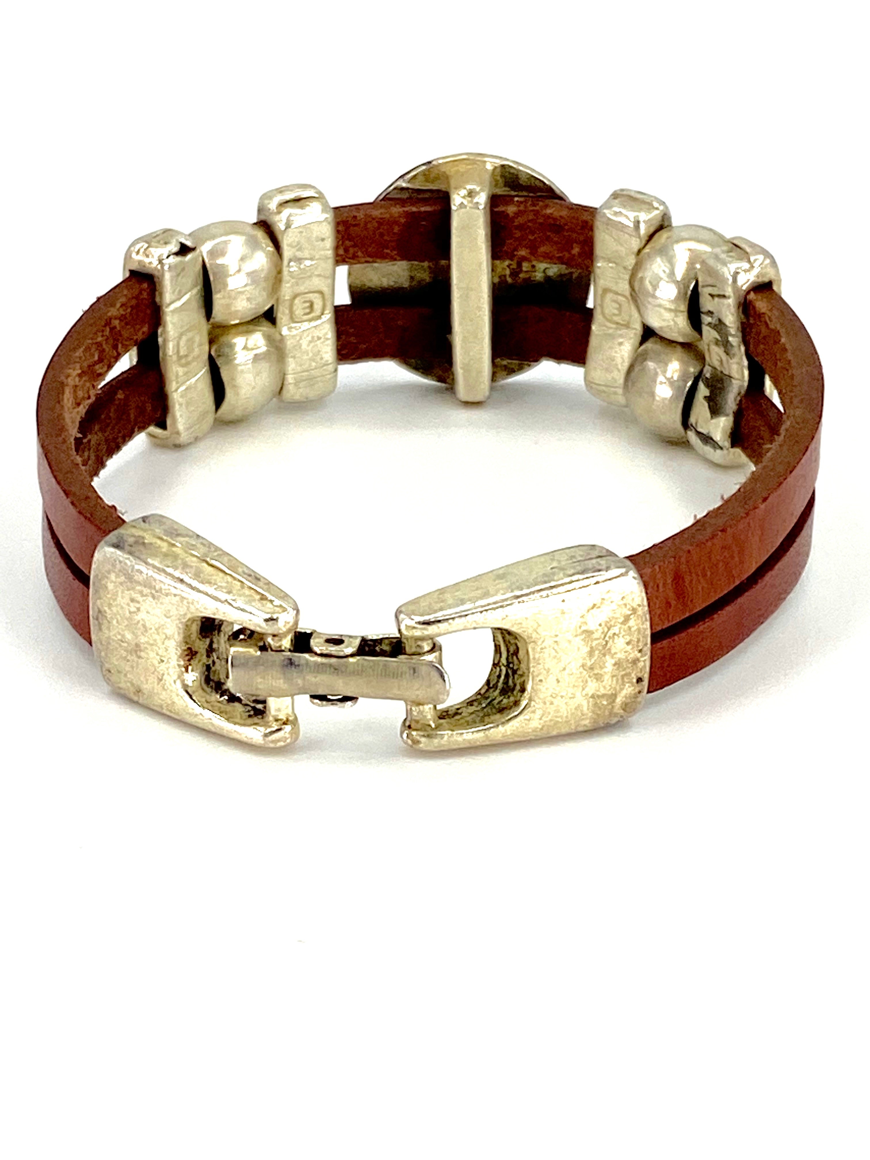 Vintage Virgen Mary bracelet handmade jewelry with Double Leather strap by Graciela's Collection