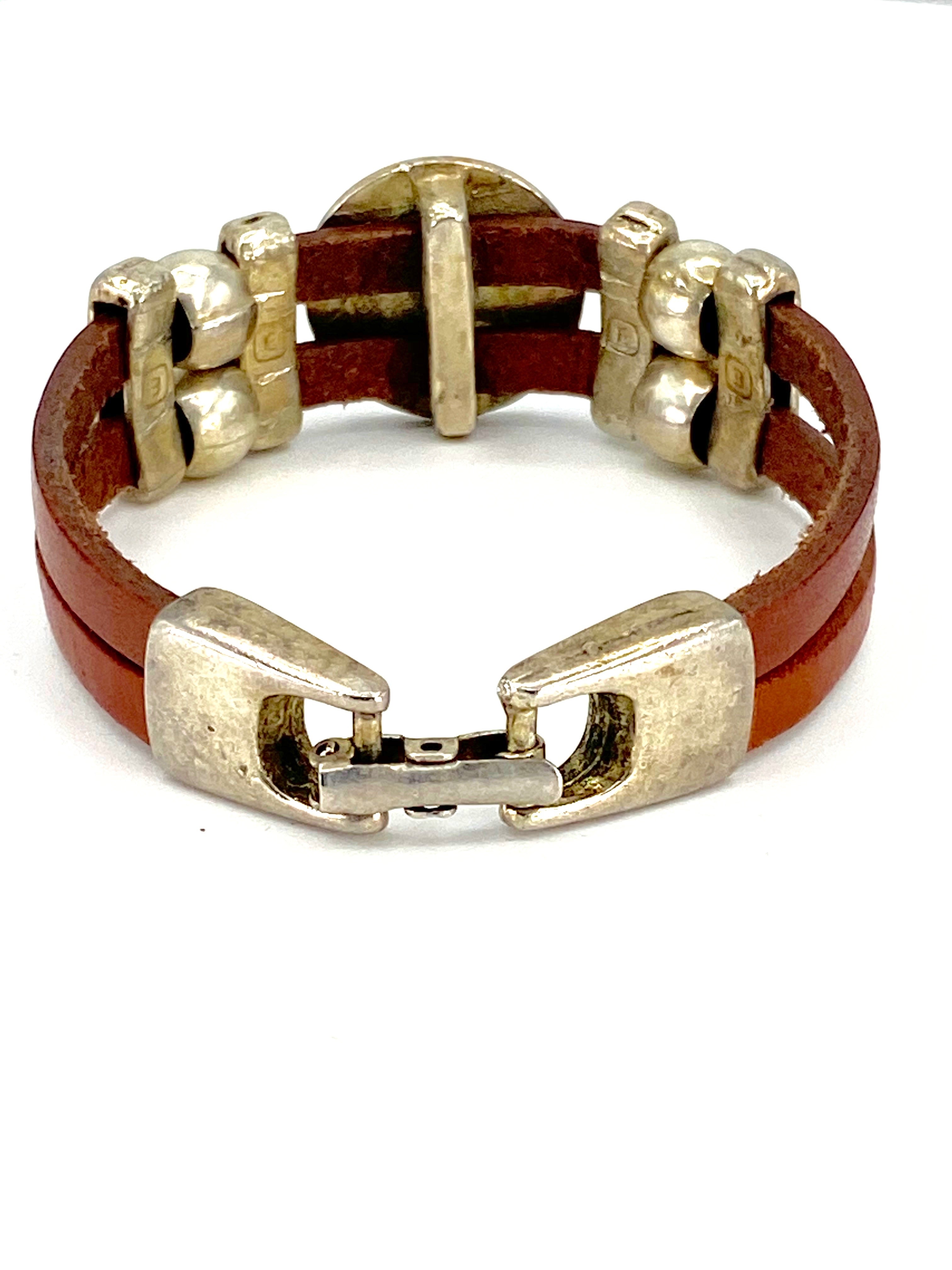 Bracelet of The Madonna and Child Jesus bracelet handmade jewelry with Double Leather Straps by Graciela's Collection