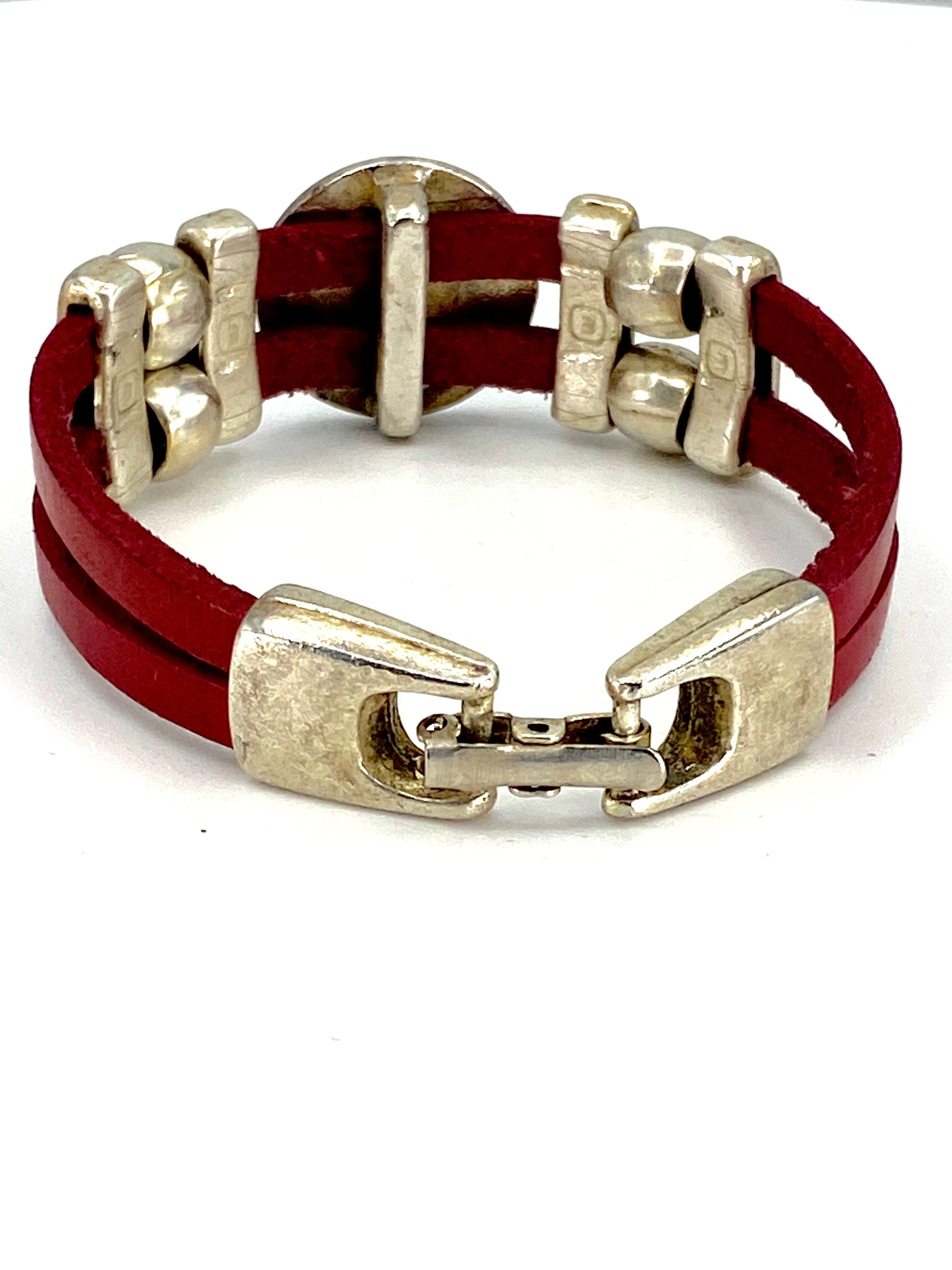 Bracelet of The Madonna and Child Jesus bracelet handmade jewelry with Double Leather Straps by Graciela's Collection