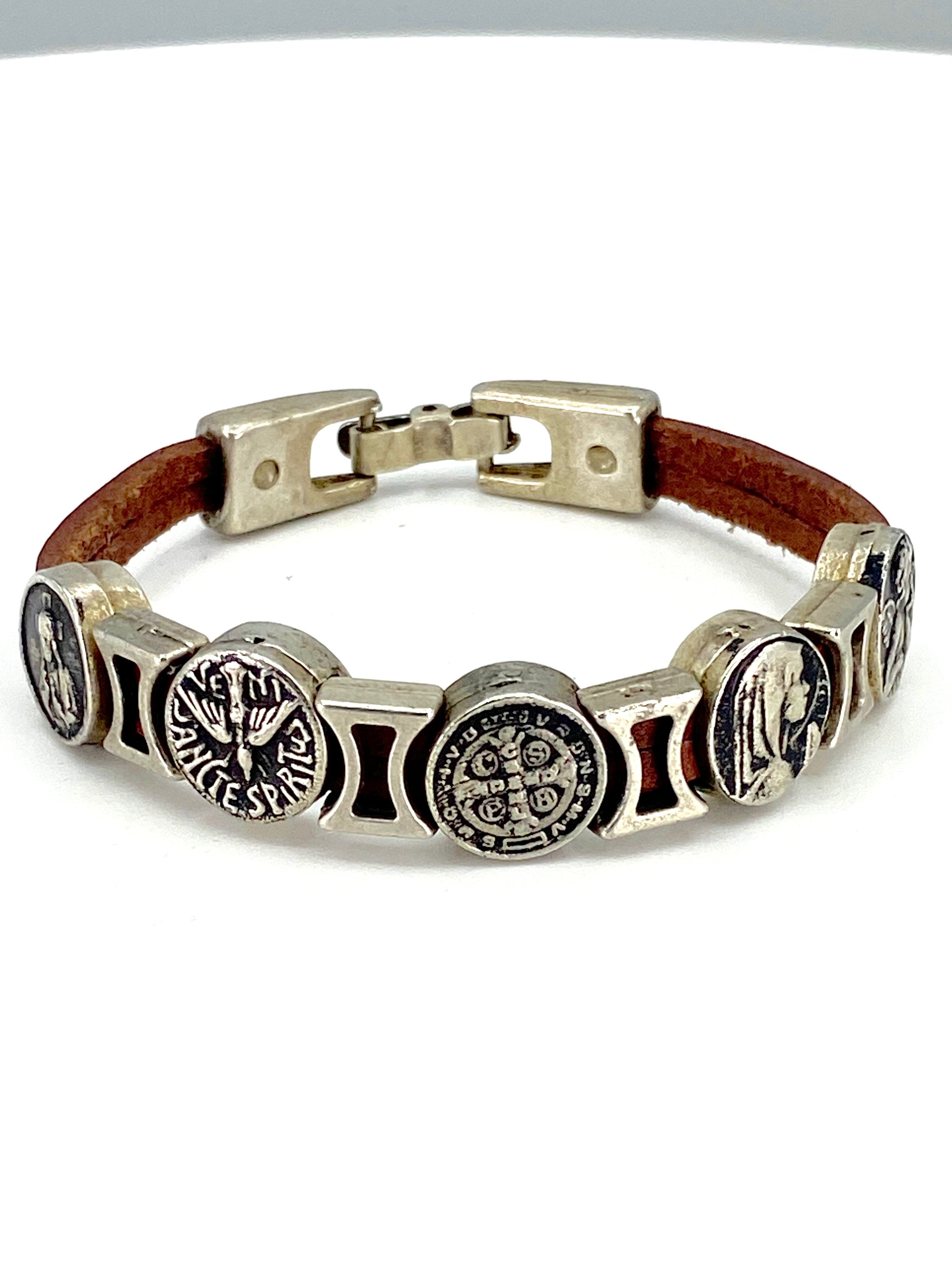 Vintage Bracelet of Virgen Mary, St. Benedict, Sacred Heart of Jesus, Guardian Angel, and The Holy Spirit handmade jewelry by Graciela's Collection