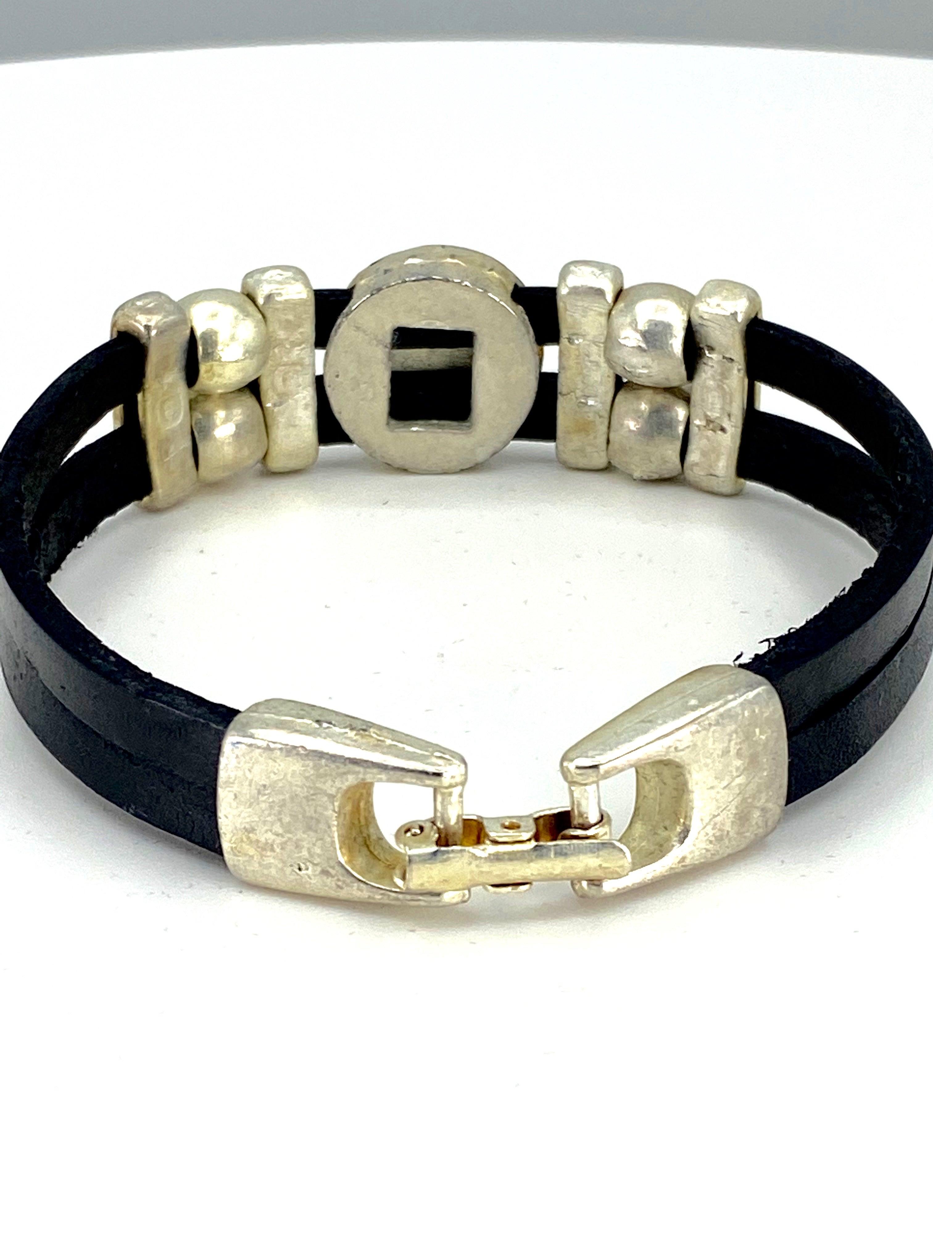 Vintage Sacred Heart bracelet handmade jewelry with Genuine Double Leather straps by Graciela's Collection