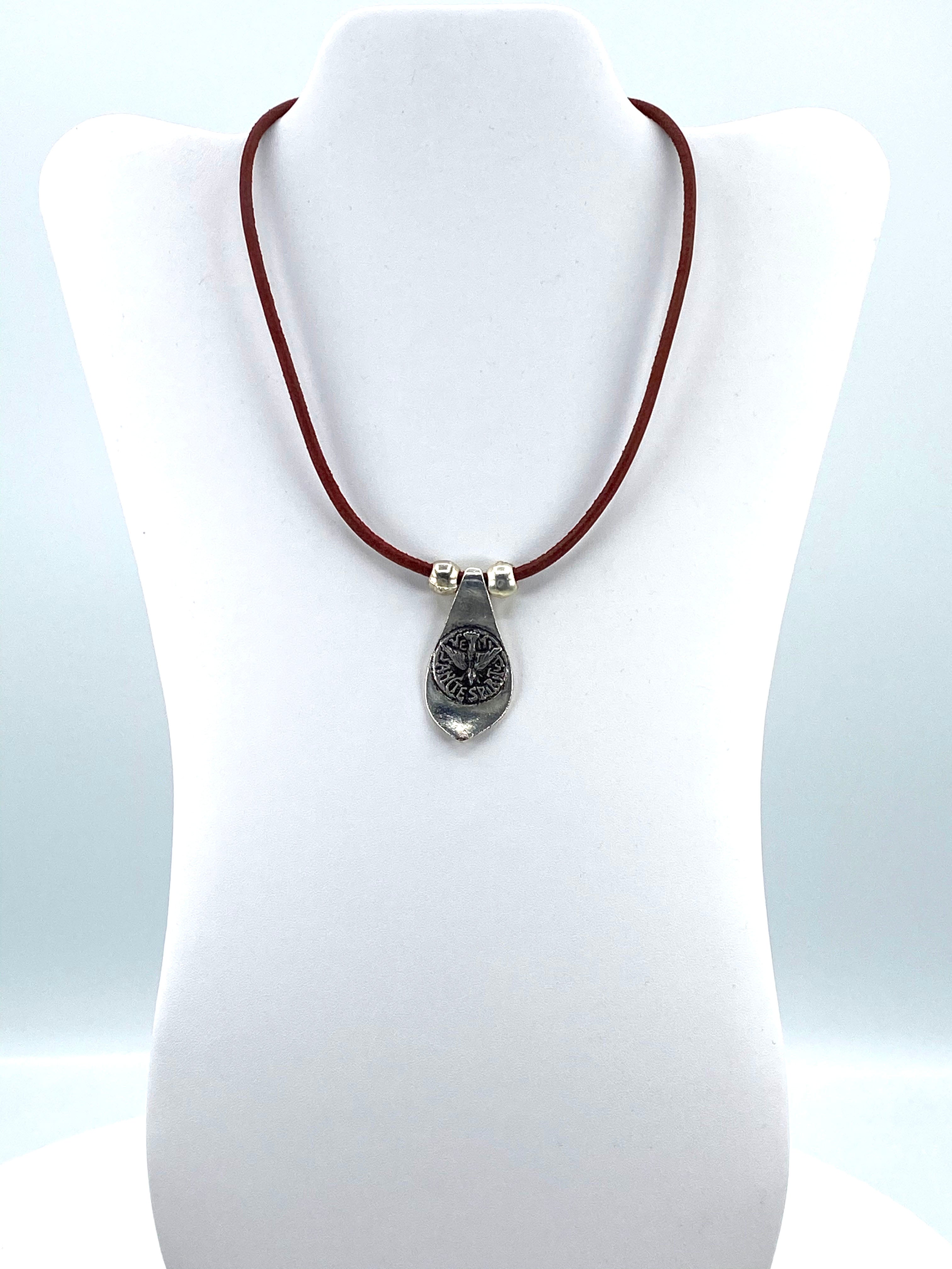 Vintage Necklace of The Holy Spirit Handmade Jewelry with Genuine Leather Strap by Graciela's Collection