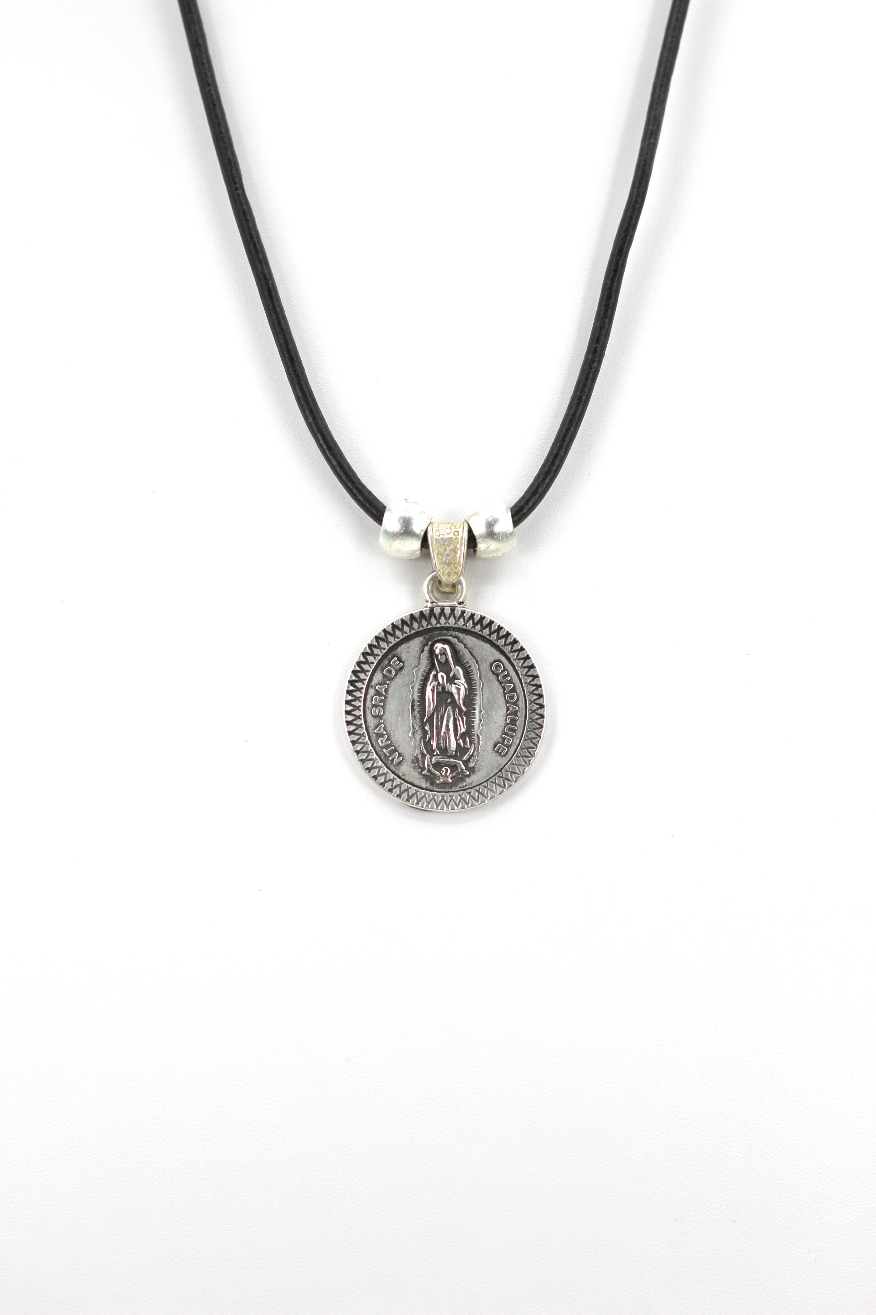 Vintage Medallion Necklace of Our Lady Of Guadalupe - Nuestra Sra de Guadalupe Jewelry with Genuine Leather strap by Graciela's Collection