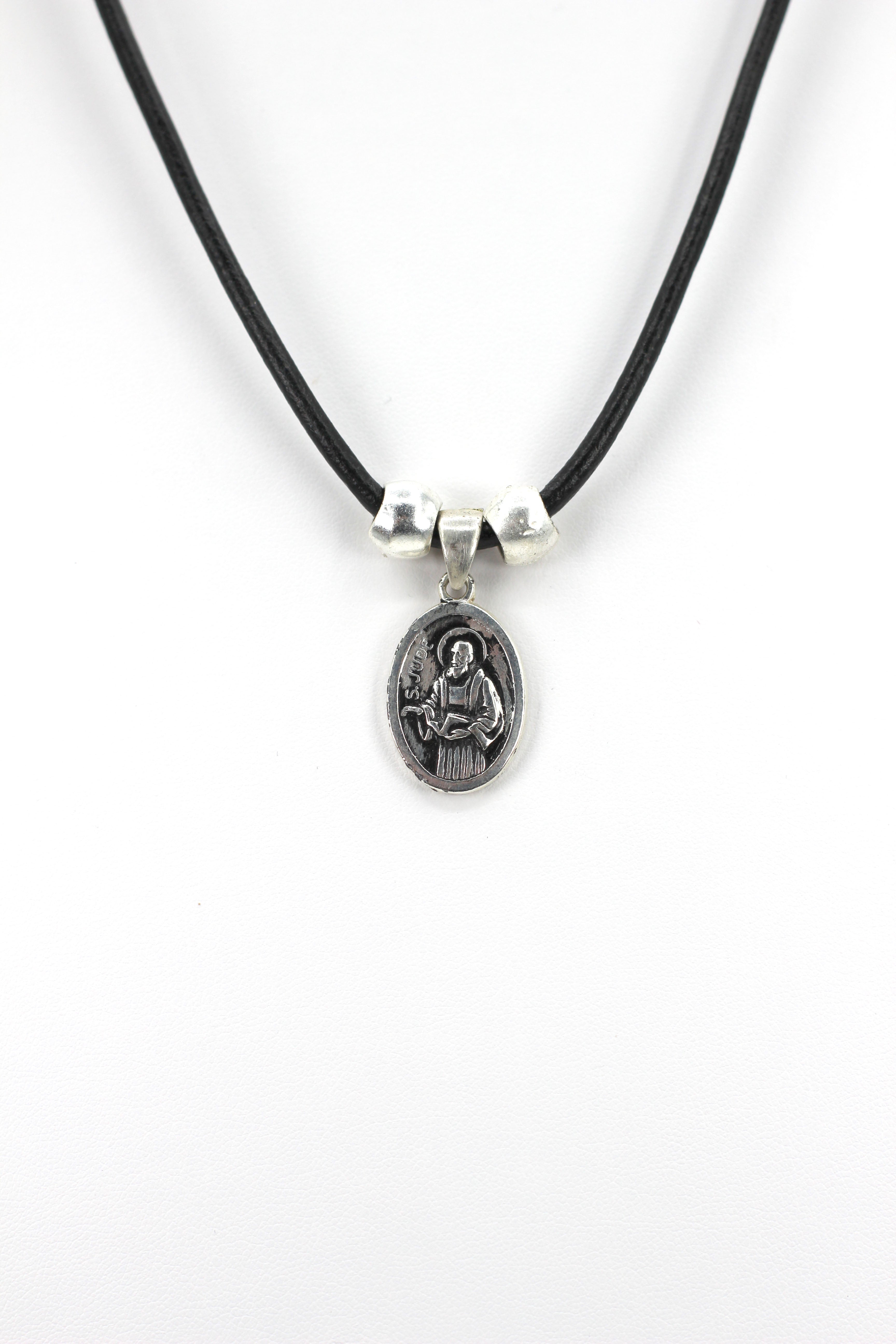 Vintage Necklace of Saint Jude Handmade Jewelry with Genuine Leather strap by Graciela's Collection