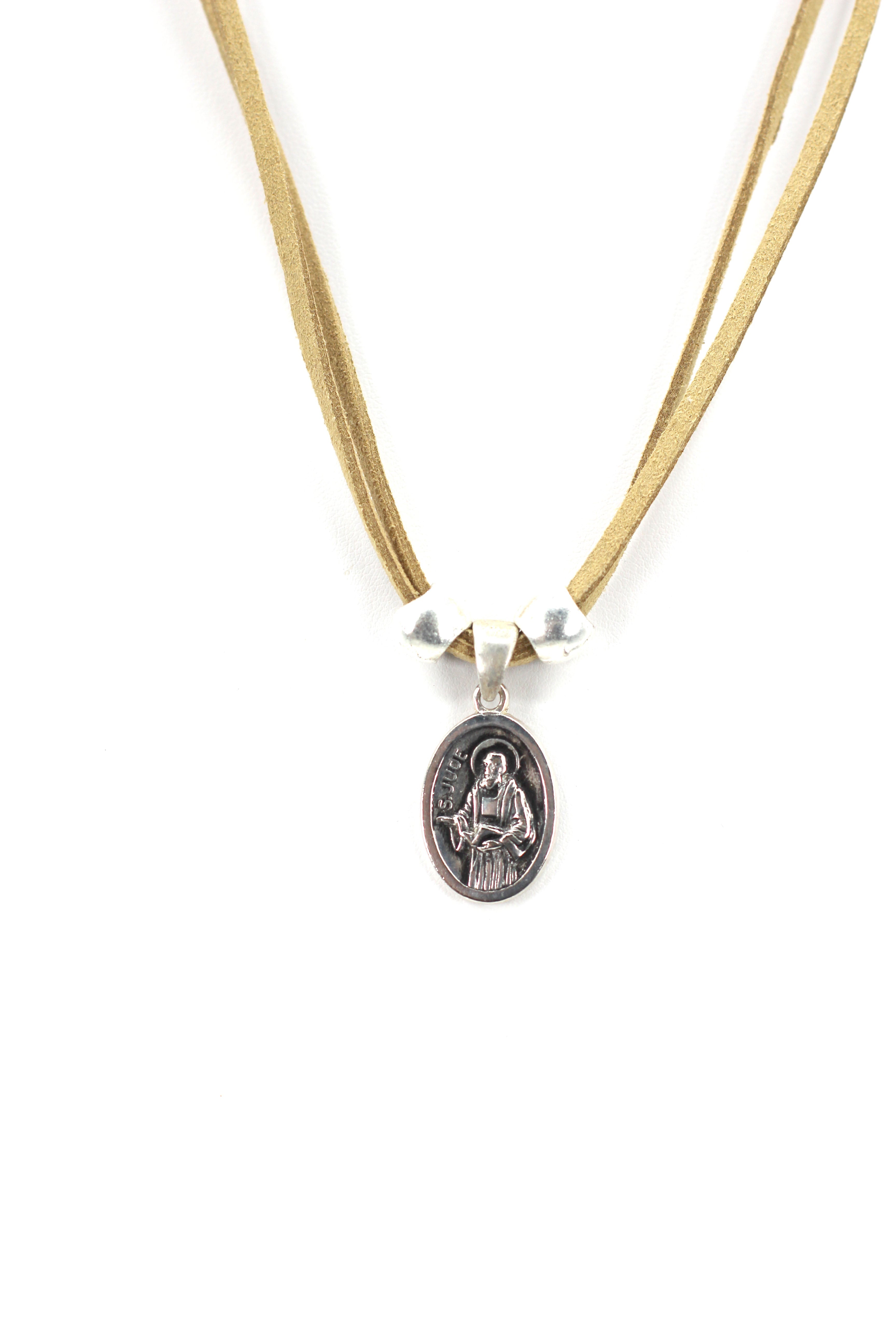 Vintage Necklace of Saint Jude Handmade Jewelry with Genuine Leather strap by Graciela's Collection