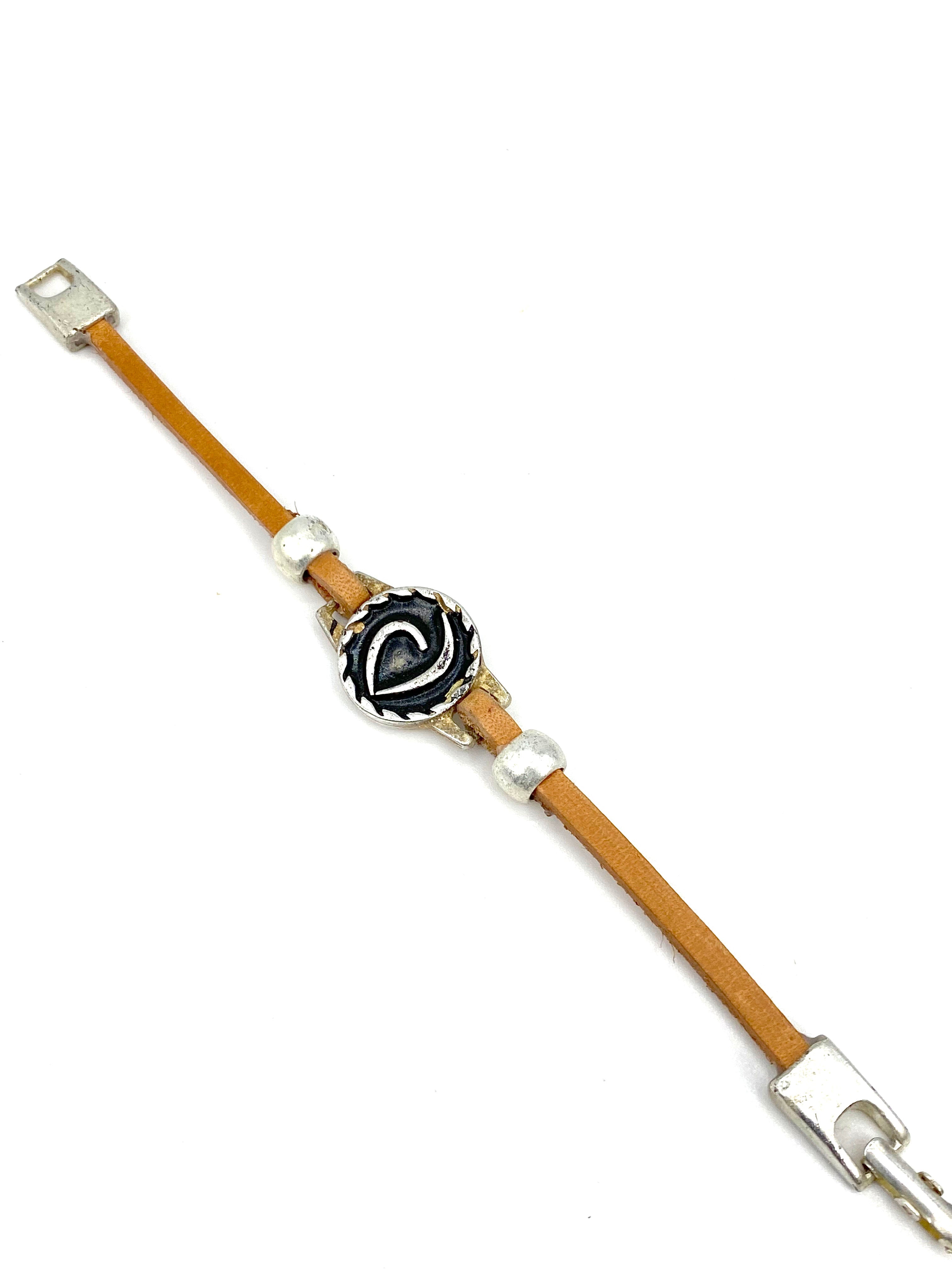 The Heart Vintage Bracelet Handmade jewelry with Genuine Leather Strap by Graciela's Collection