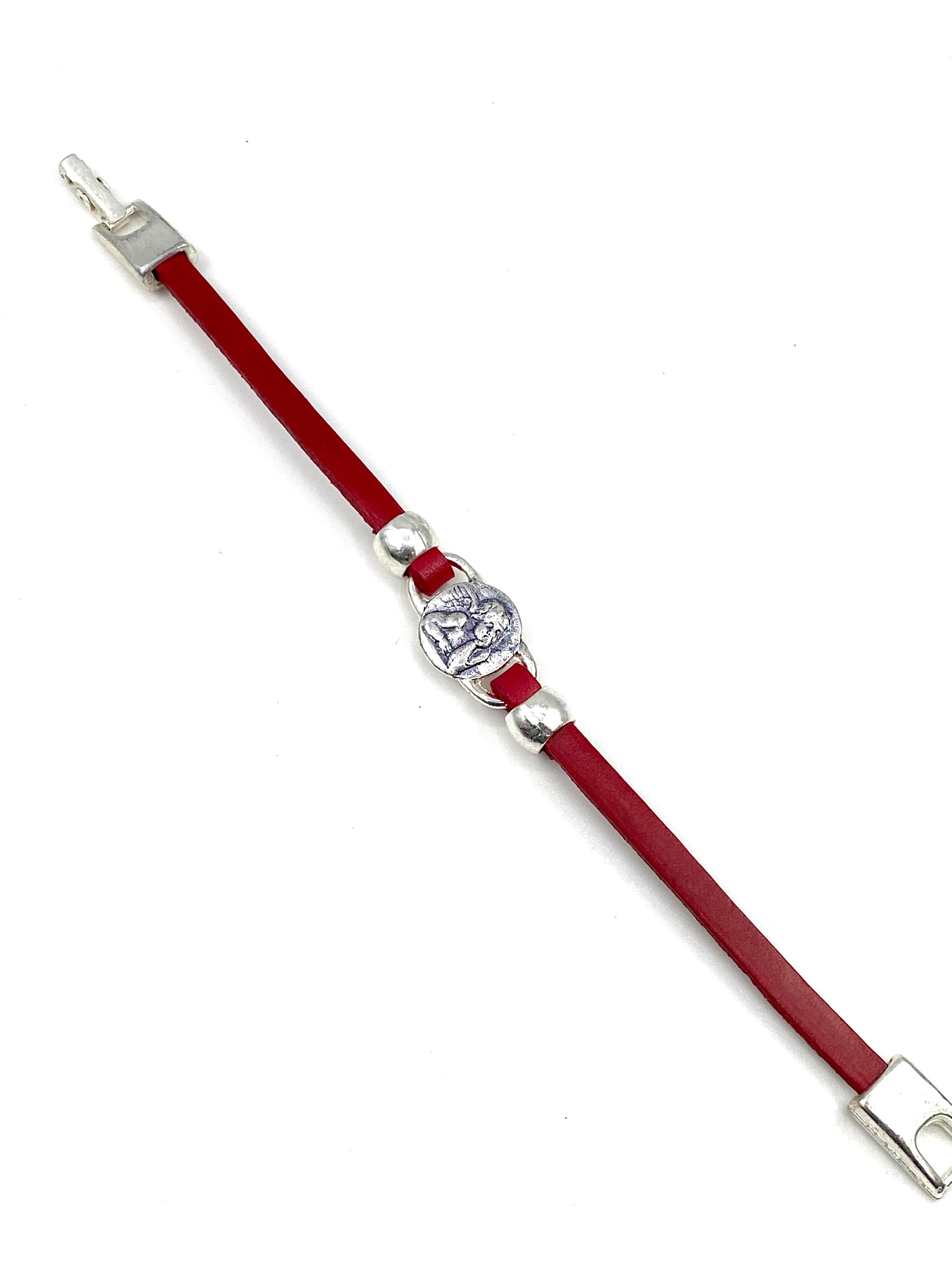 Bracelet of The Guardian Angel handmade jewelry with Leather Straps by Graciela's Collection