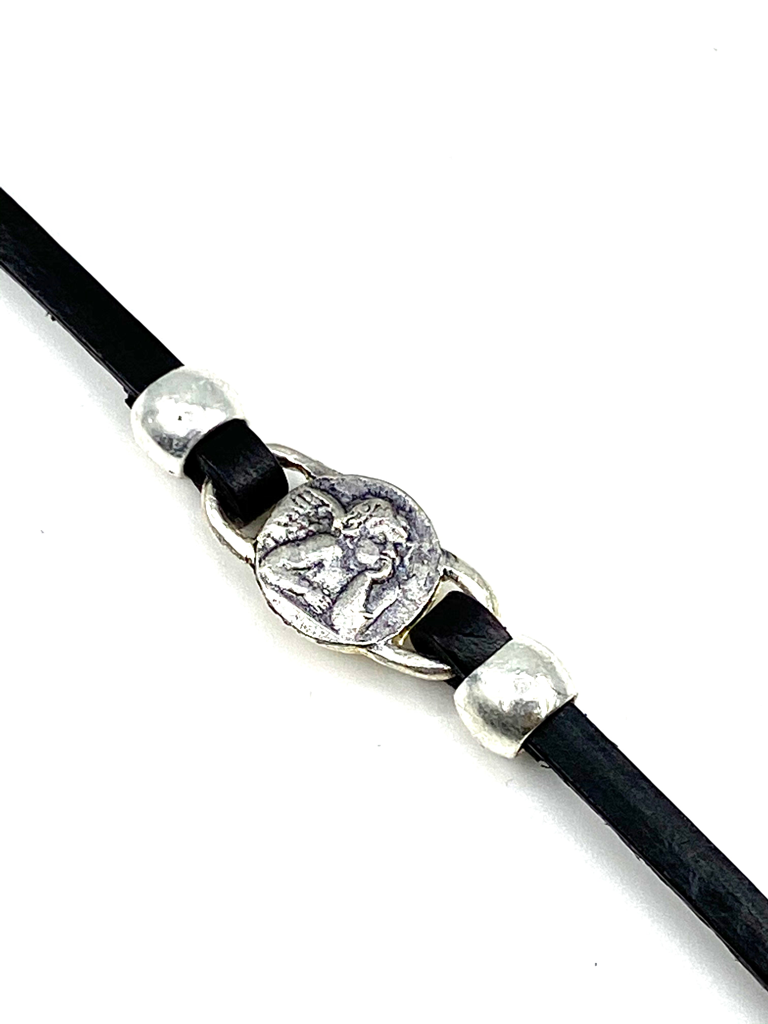 Bracelet of The Guardian Angel handmade jewelry with Leather Straps by Graciela's Collection