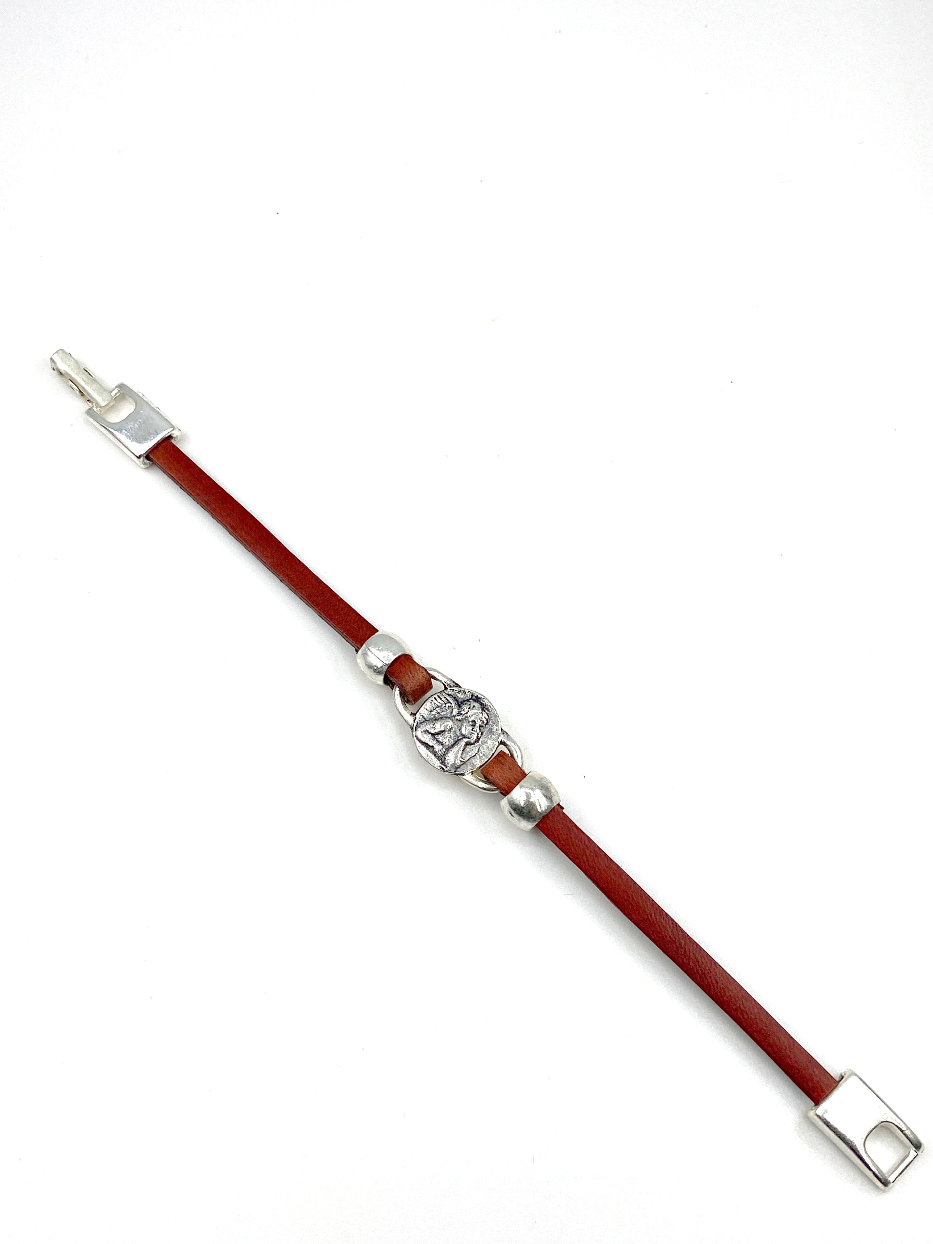 Bracelet of The Guardian Angel handmade jewelry with Leather Straps by Graciela's Collection
