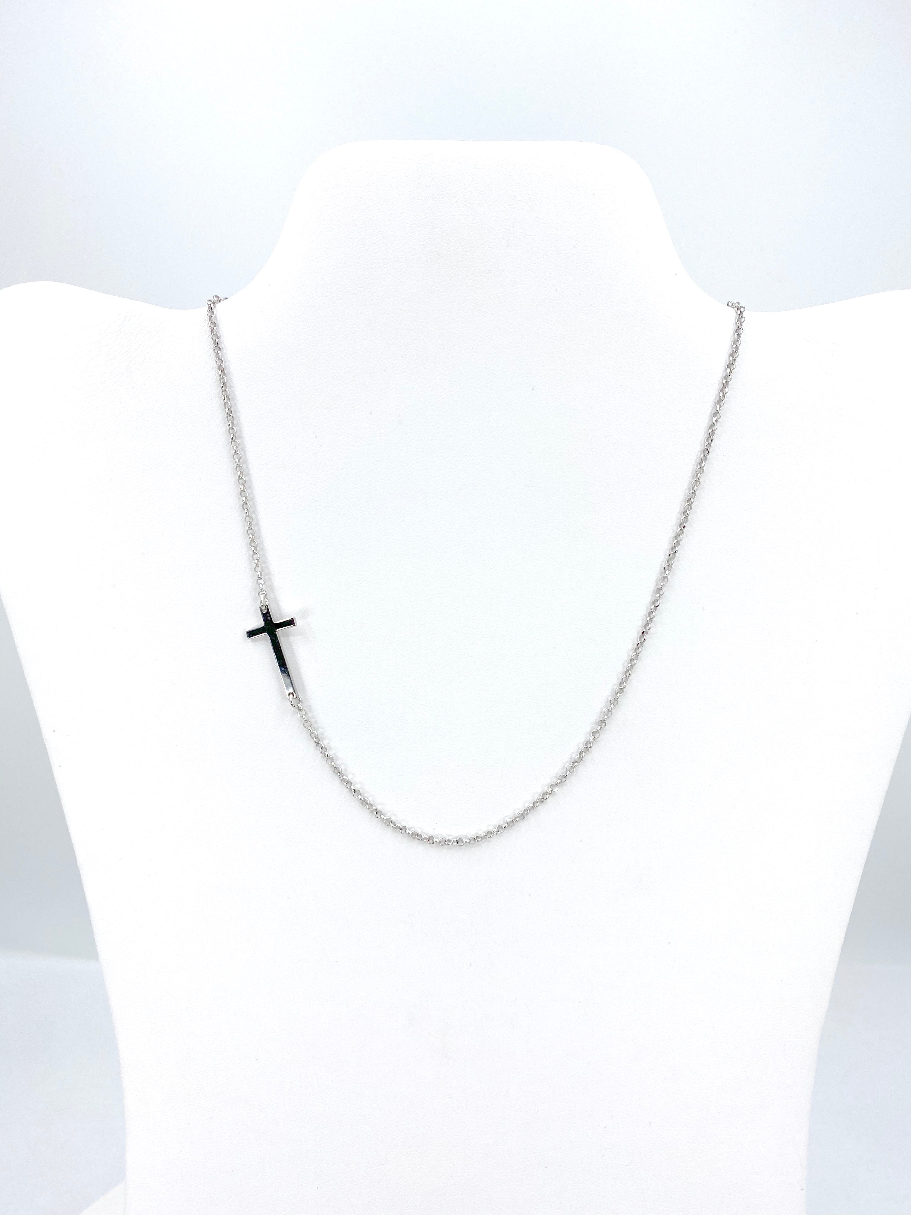 Modern Sterling Silver Side Cross Necklace