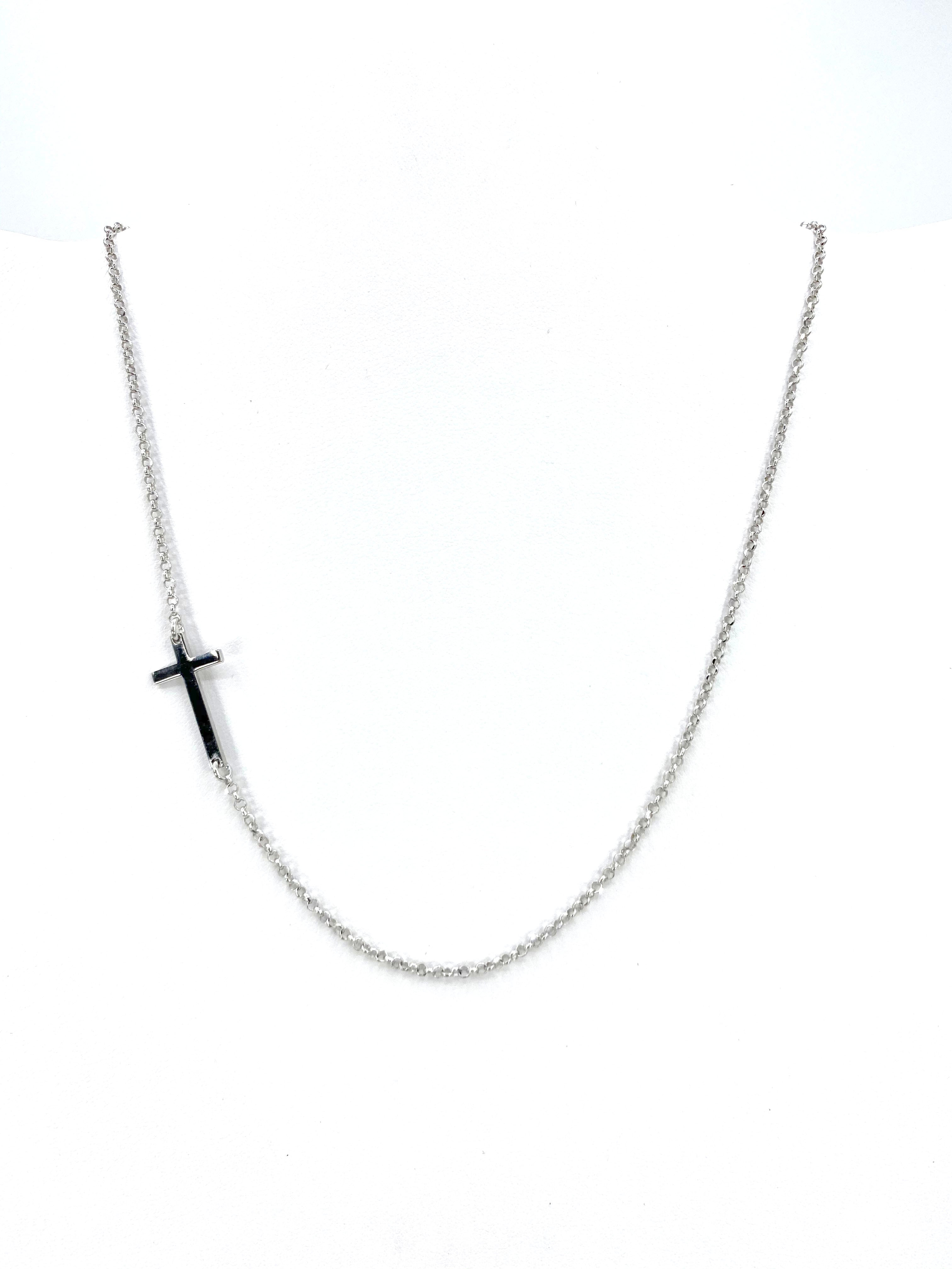 Modern Sterling Silver Side Cross Necklace