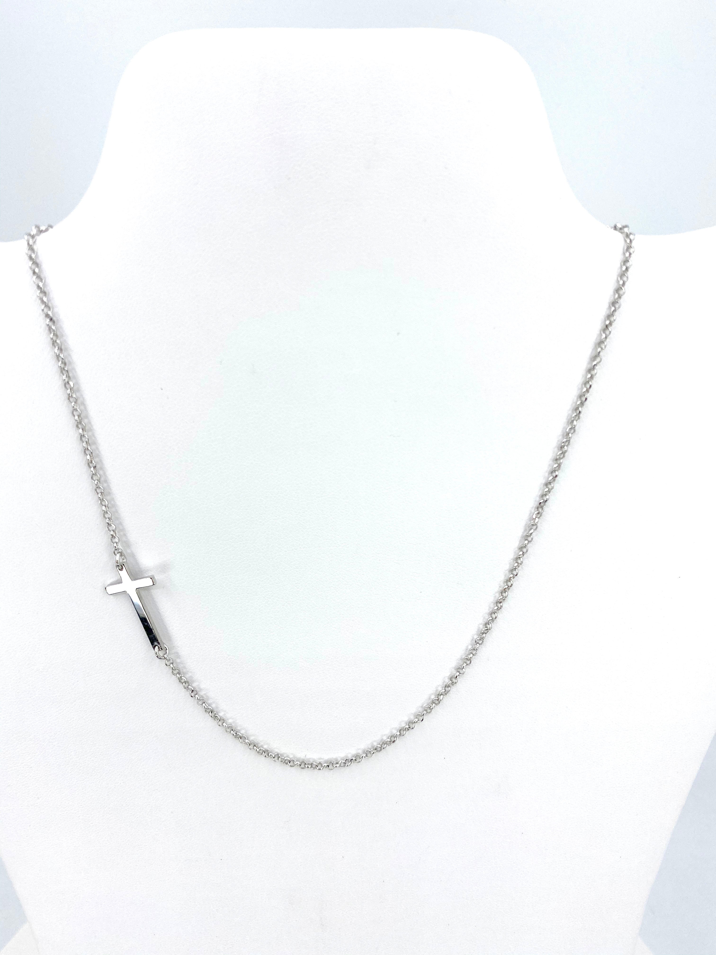 Modern Sterling Silver Side Cross Necklace