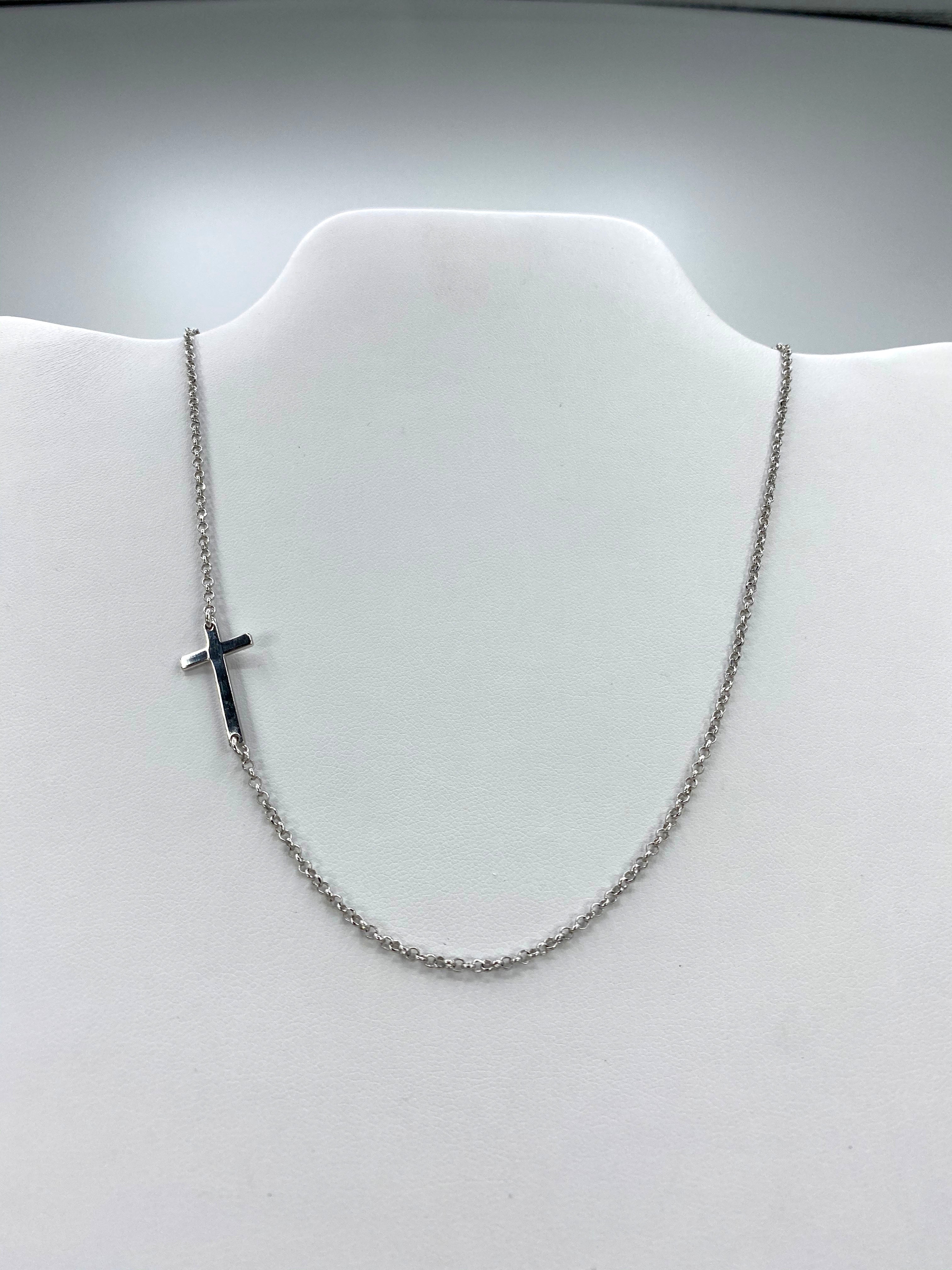 Modern Sterling Silver Side Cross Necklace