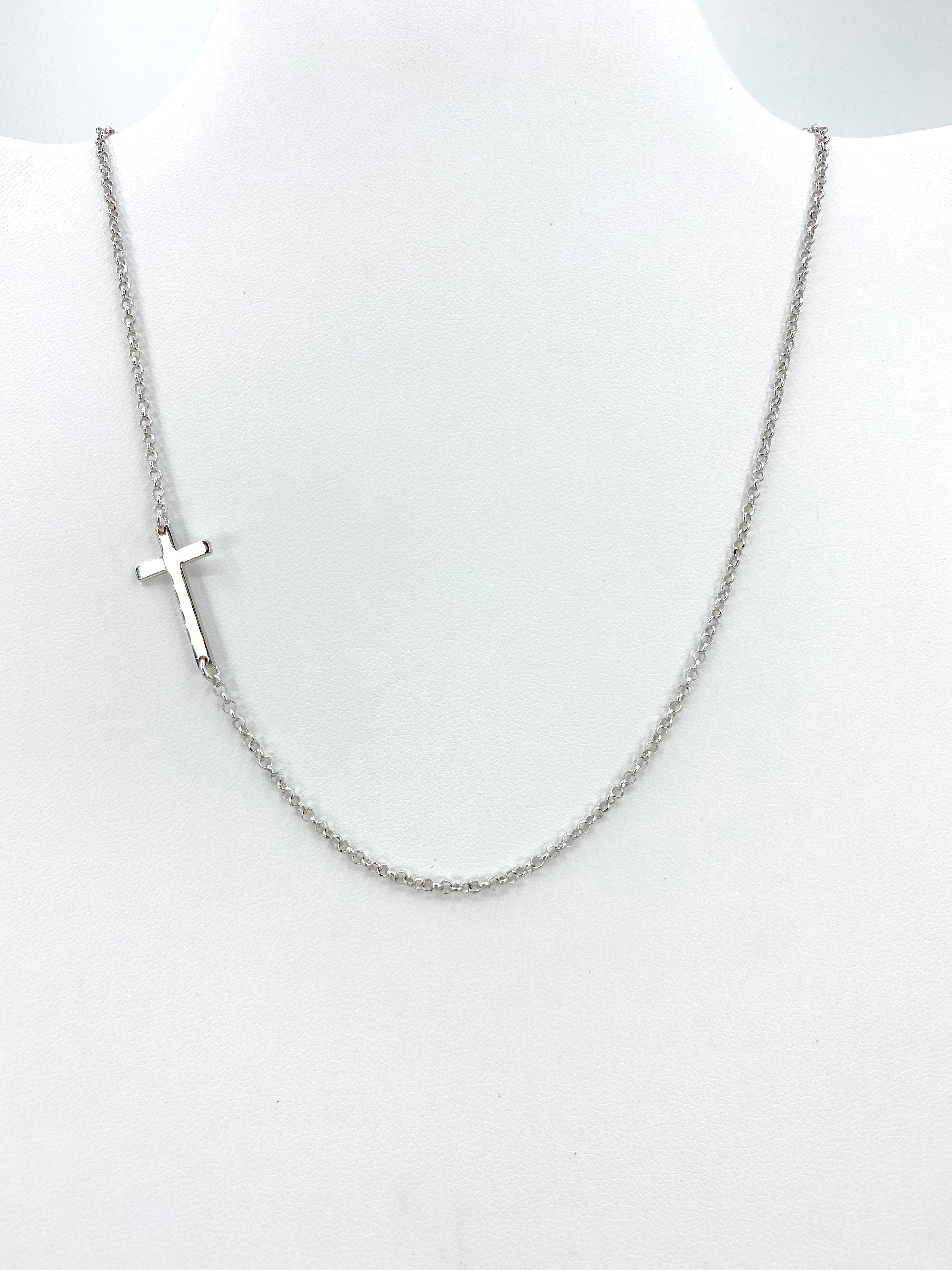 Modern Sterling Silver Side Cross Necklace