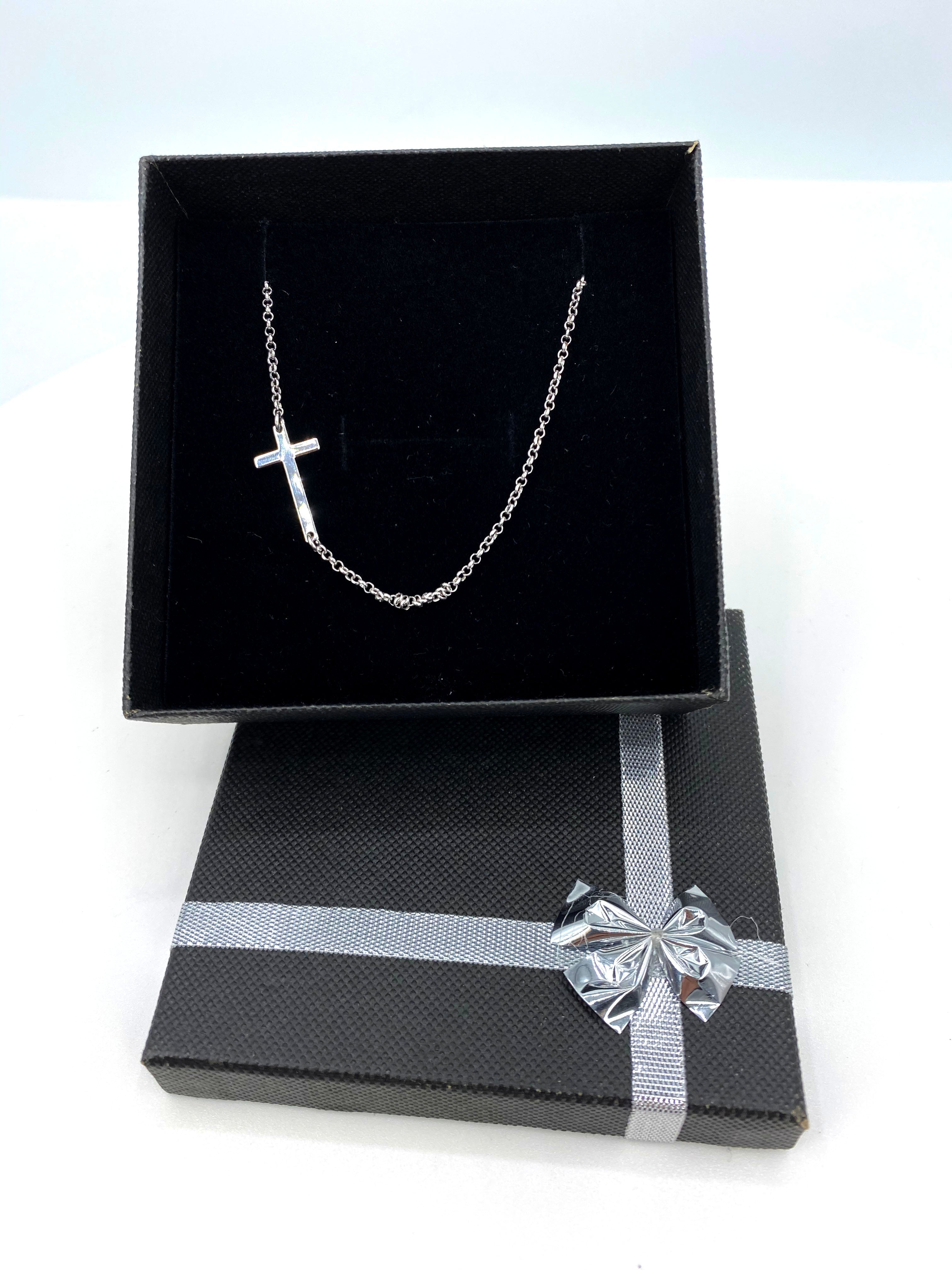 Modern Sterling Silver Side Cross Necklace