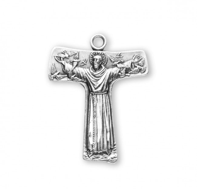 Saint Francis of Assisi "Tau" Sterling Silver Cross Medal Dimensions: 0.8" x 0.8" (21mm x 21mm)