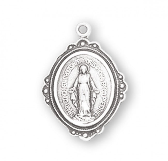 Sterling Silver Oval Fancy Edge Miraculous Medal