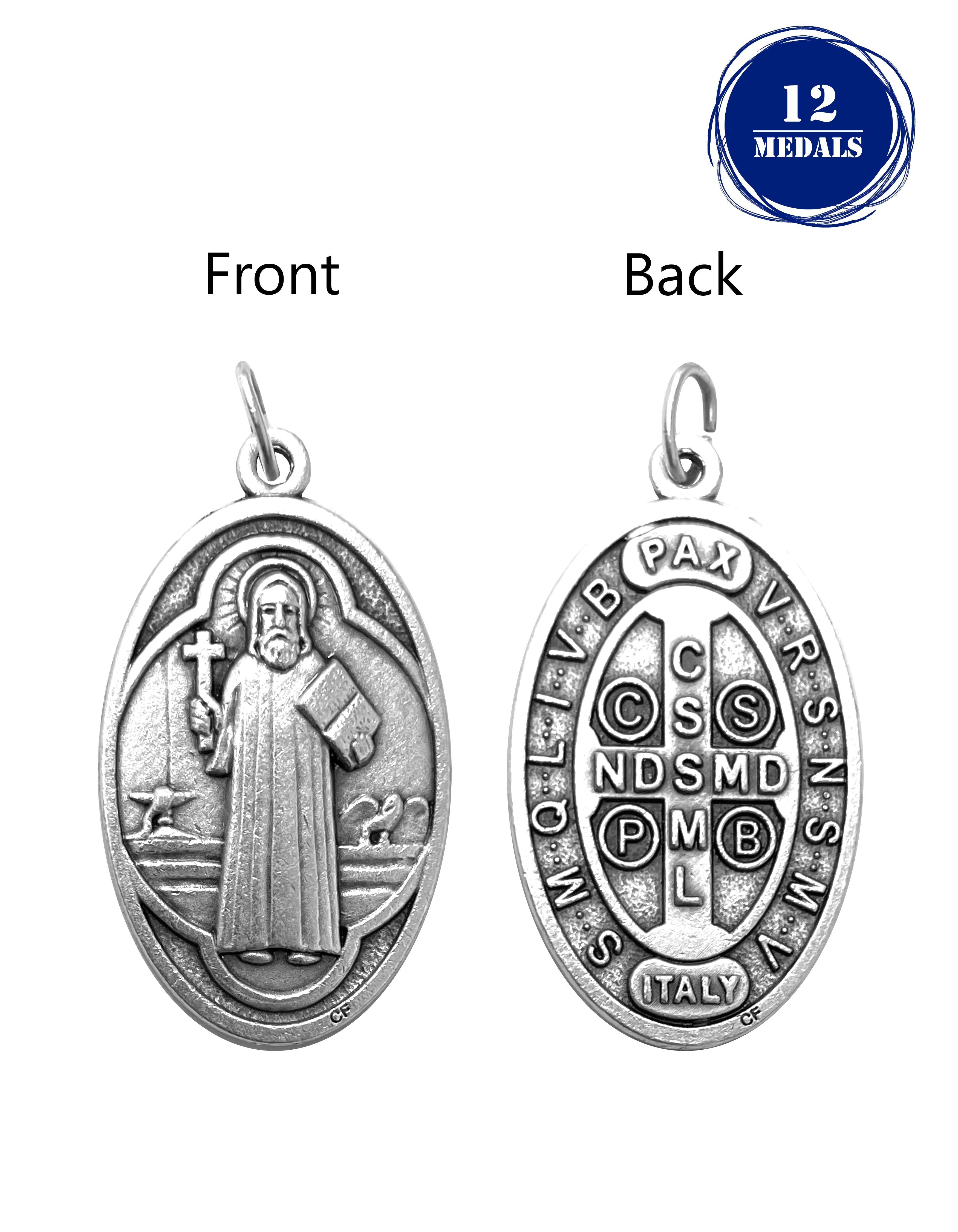 Pack of 12 Saints Medals in oxidized silver made in Italy 1.5" x 1.0"