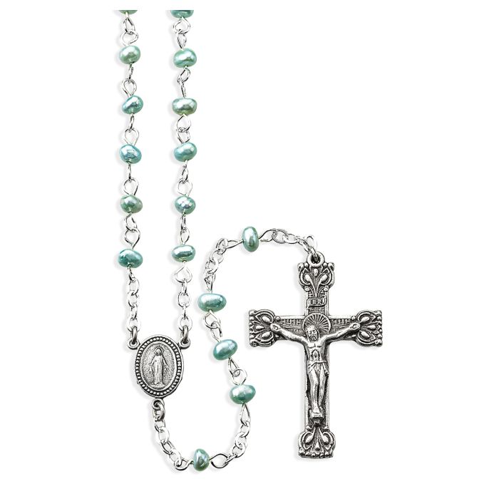 Freshwater Light Blue Pearl Bead Rosary