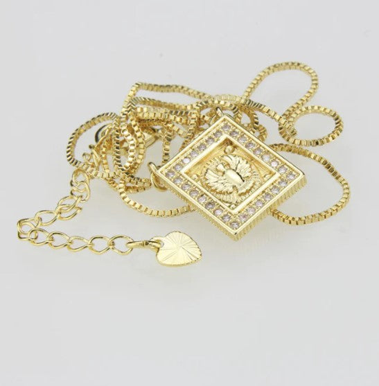 Gold-Plated Holy Spirit Square Necklace w/ Zirconias
