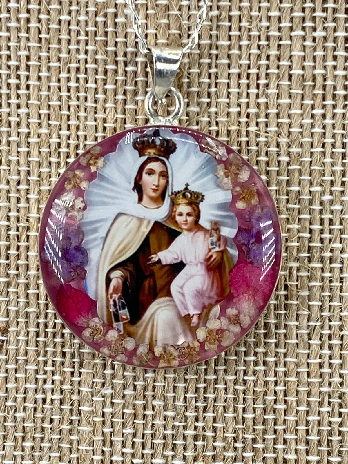 Medal whit Flowers Our Lady of Mount Carmen