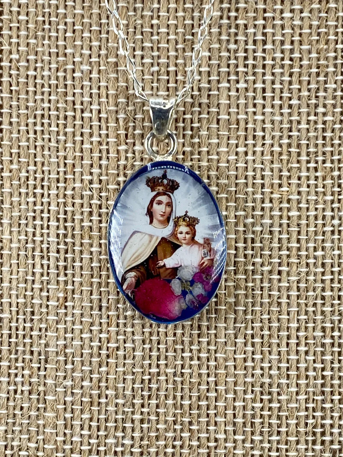 Medal whit Flowers Our Lady of Mount Carmen
