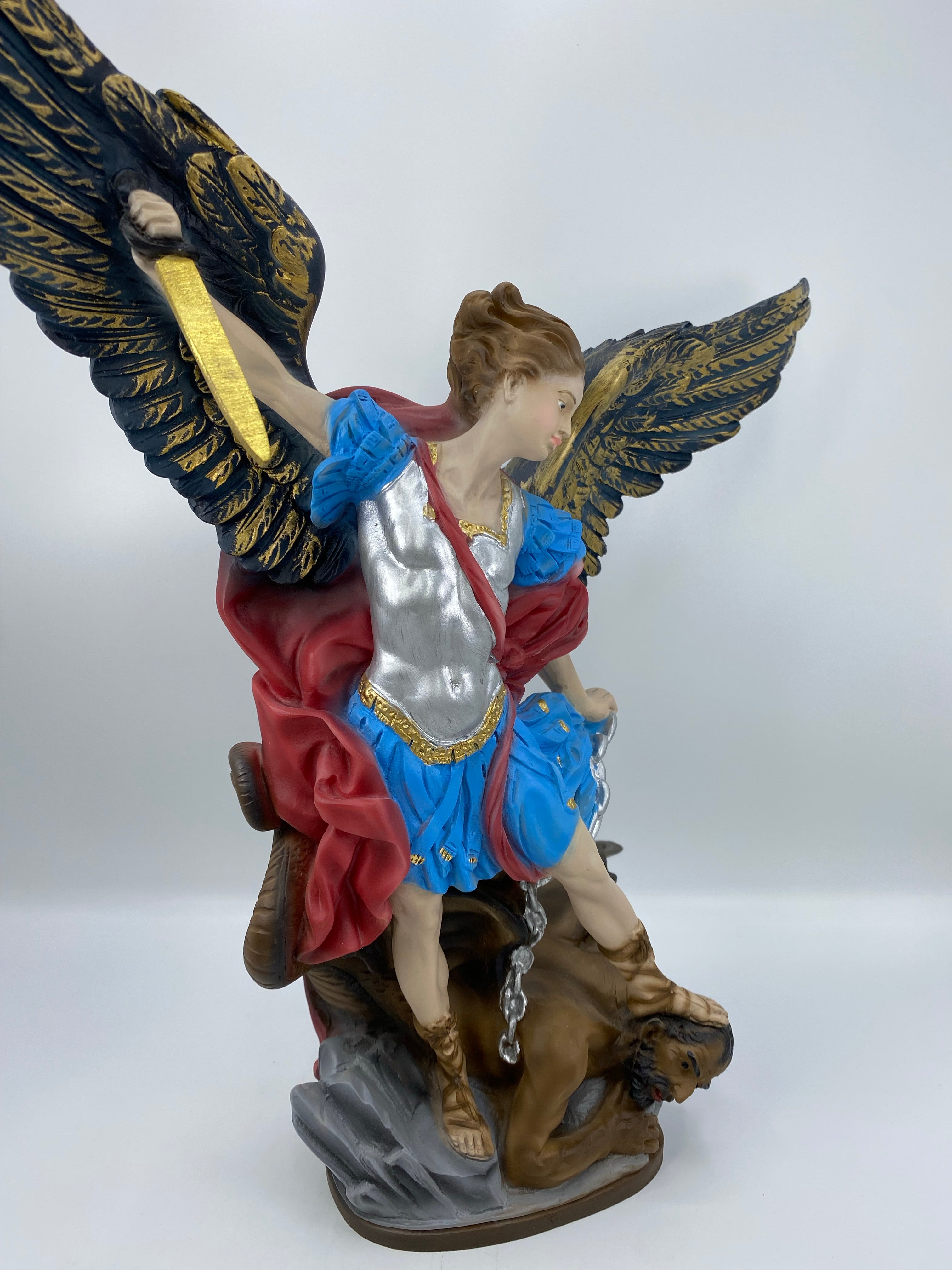 The Faith Gift Shop Saint Michael The Archangel Navy Blue & Gold Wings statue - Hand Painted in Italy - Our Tuscany Collection - Estatua de San Miguel Archangel