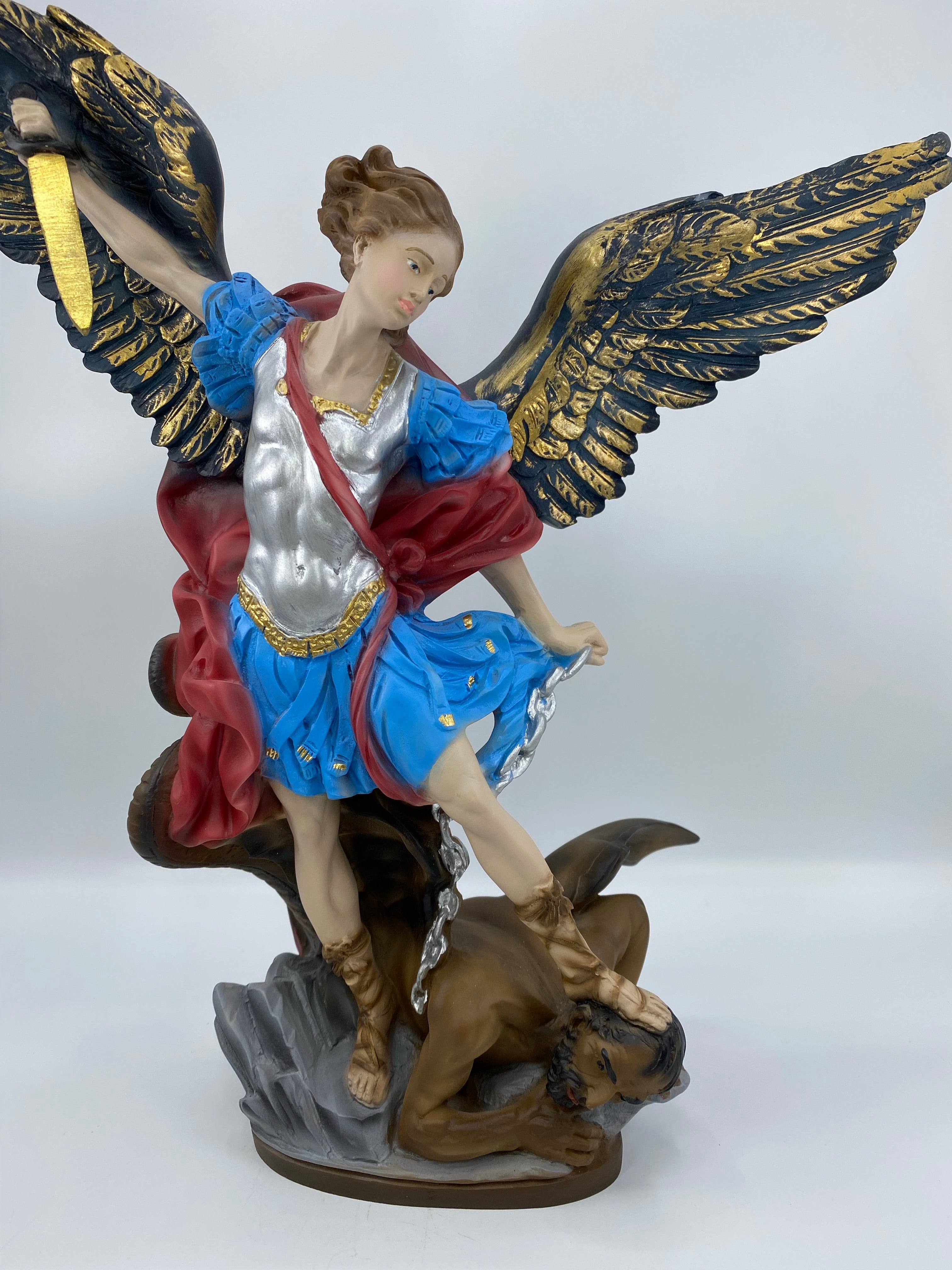 The Faith Gift Shop Saint Michael The Archangel Navy Blue & Gold Wings statue - Hand Painted in Italy - Our Tuscany Collection - Estatua de San Miguel Archangel