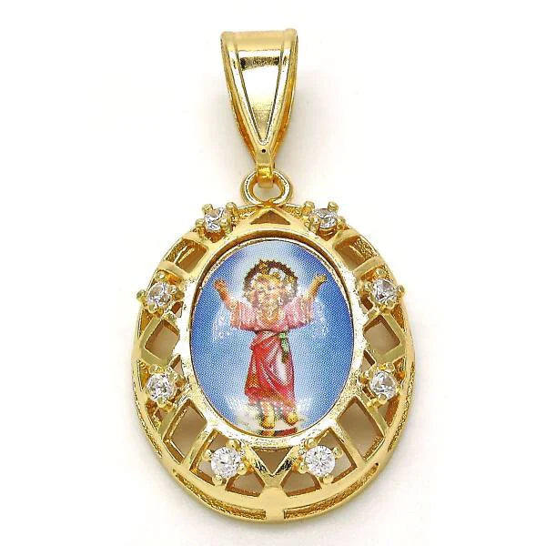 Baby Jesus Medal in color with cubic zirconia. It comes with a 20” chain