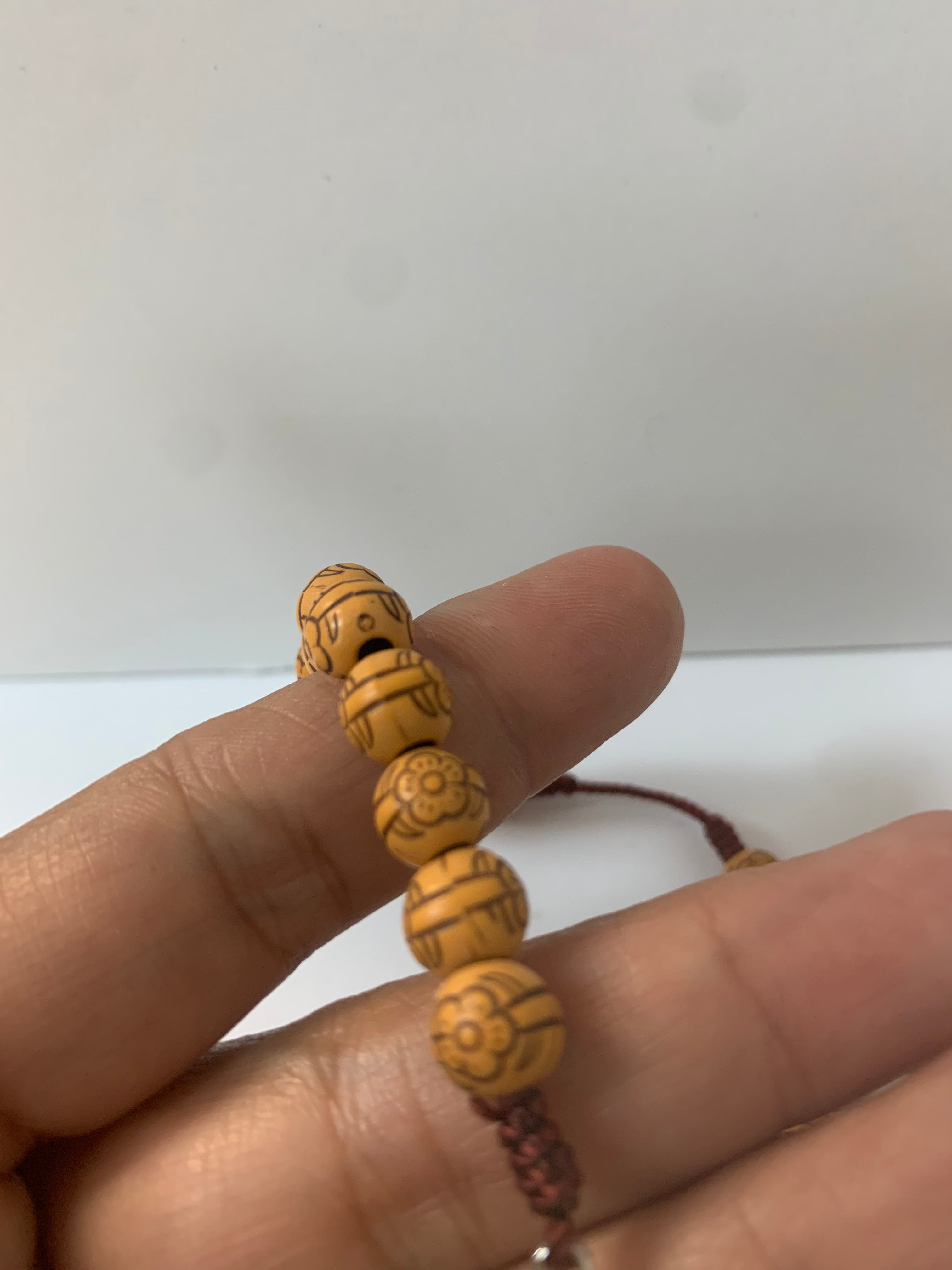 St Benedict flower carved wood beads Rosary