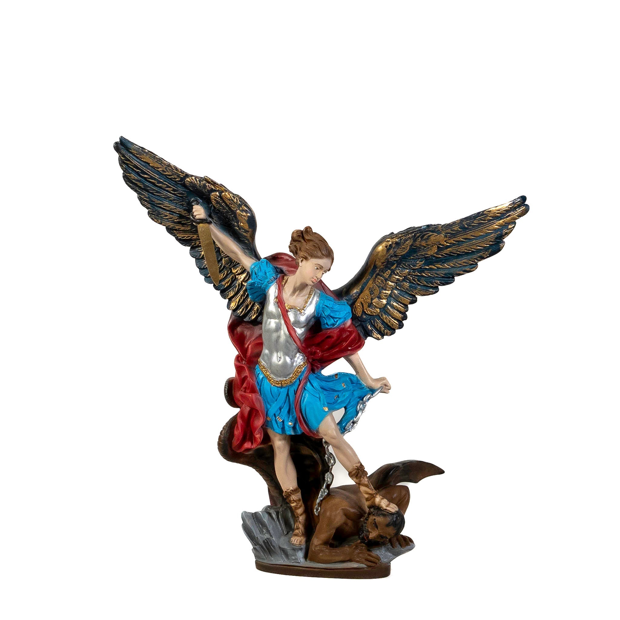 The Faith Gift Shop Saint Michael The Archangel Navy Blue & Gold Wings statue - Hand Painted in Italy - Our Tuscany Collection - Estatua de San Miguel Archangel
