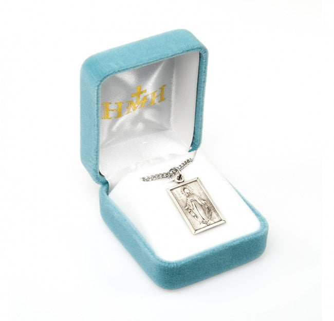 Rectangular Sterling Miraculous Medal Necklace