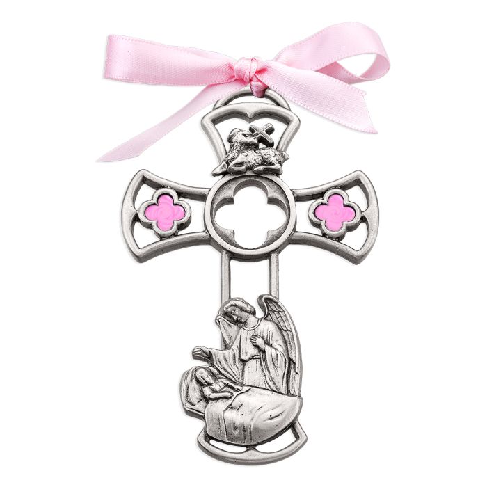 2 3/8" x 3 3/4" Guardian Angel  Genuine Pewter Cross