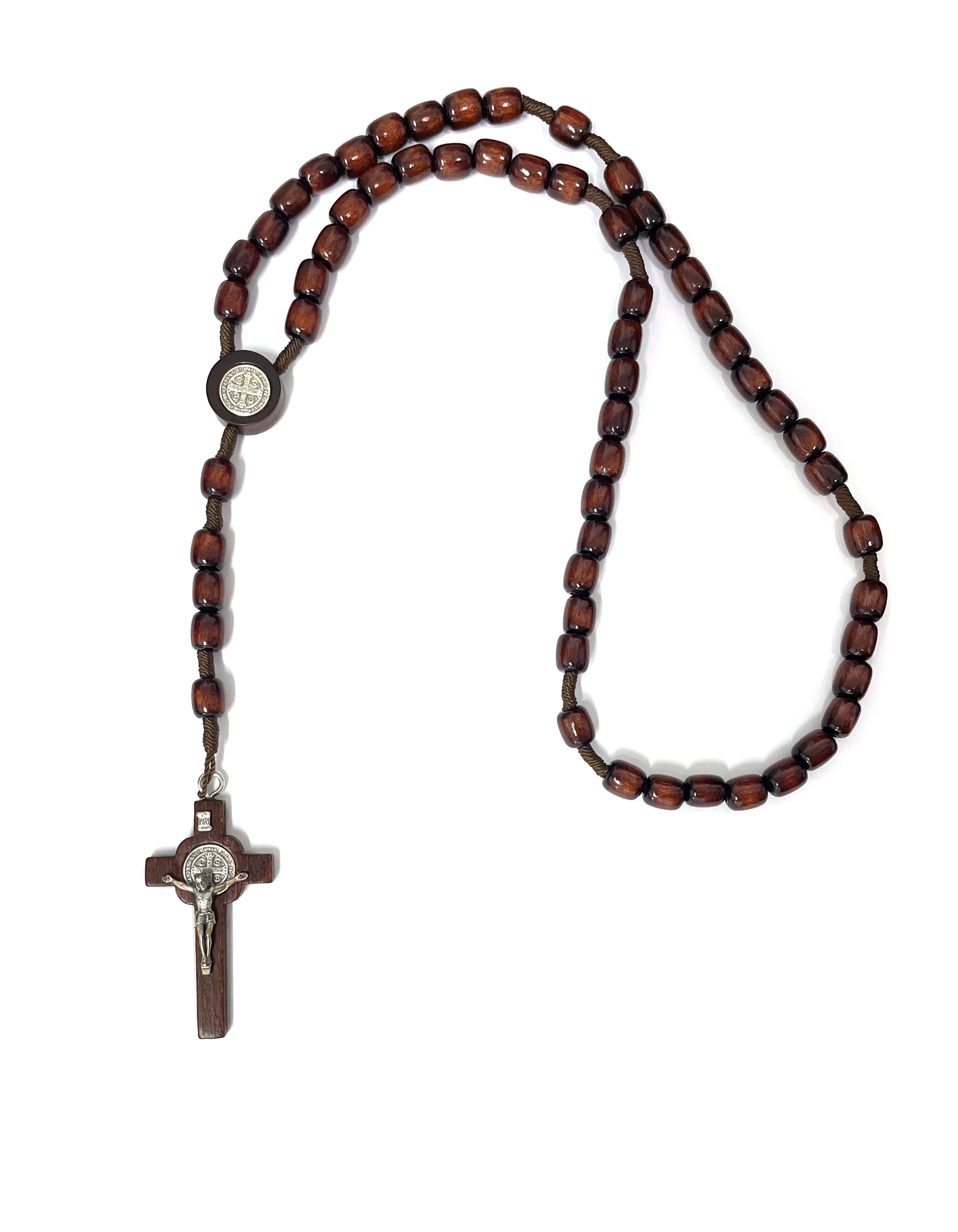 Saint Benedict wooden beads and cord rosary made Italy