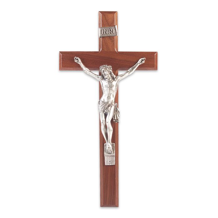 13" Walnut Cross With Pewter Corpus