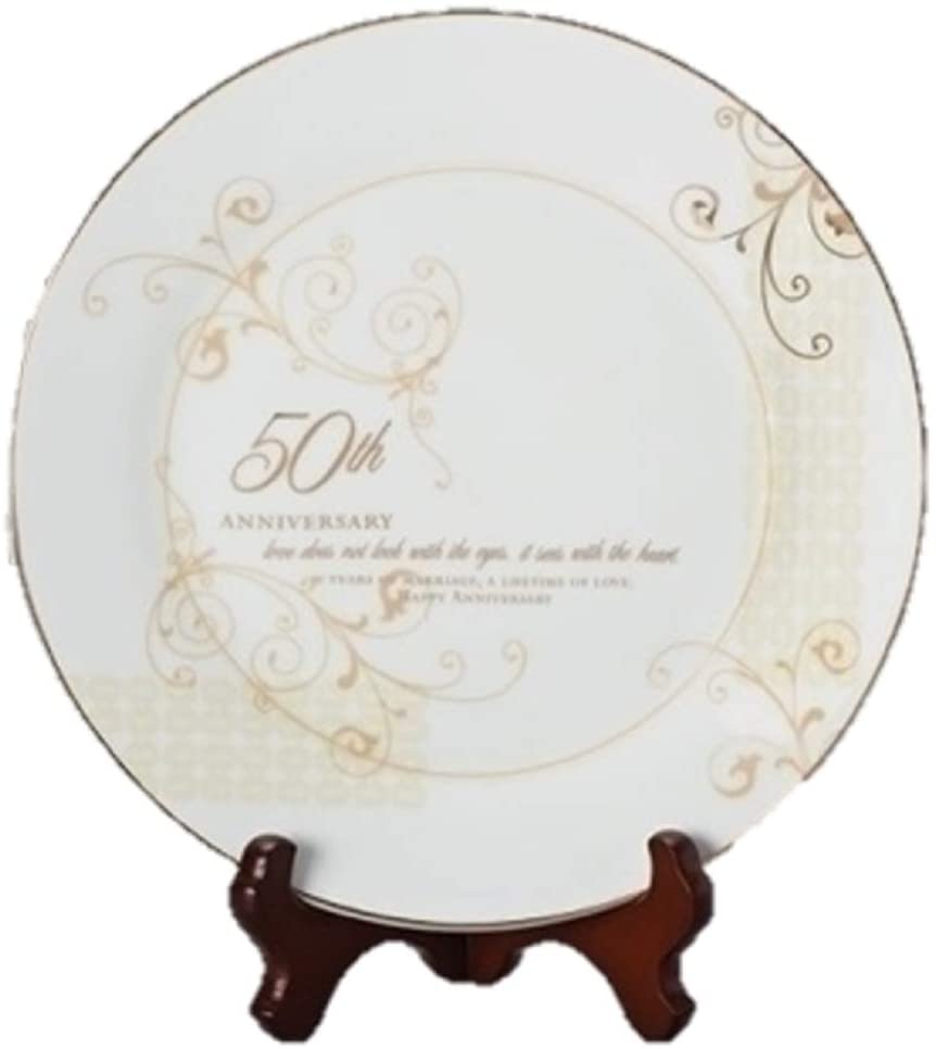 50th Wedding Anniversary Love Sees with the Heart Porcelain Plate with Stand by Roman