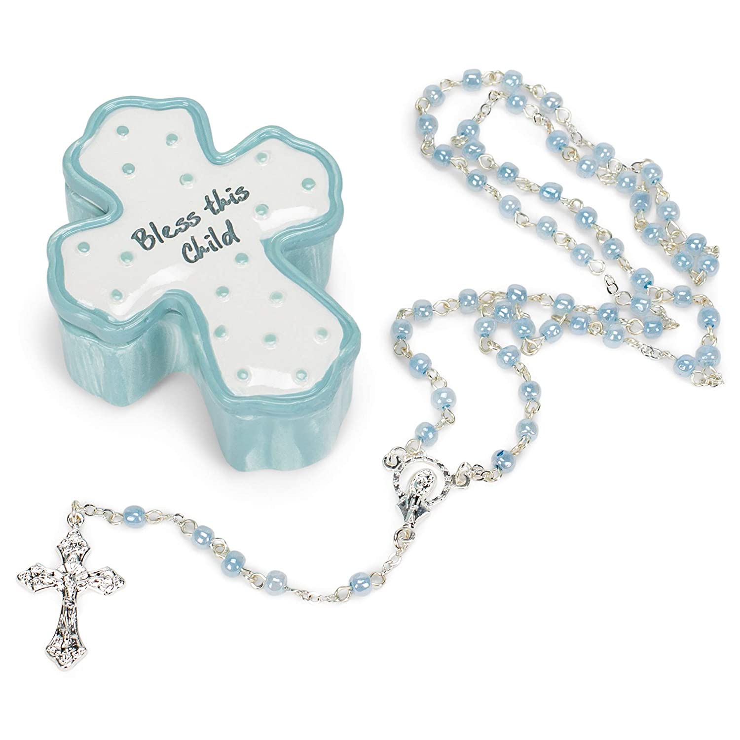 Bless This Child 1 inch Resin Decorative Keepsake Box and Rosary