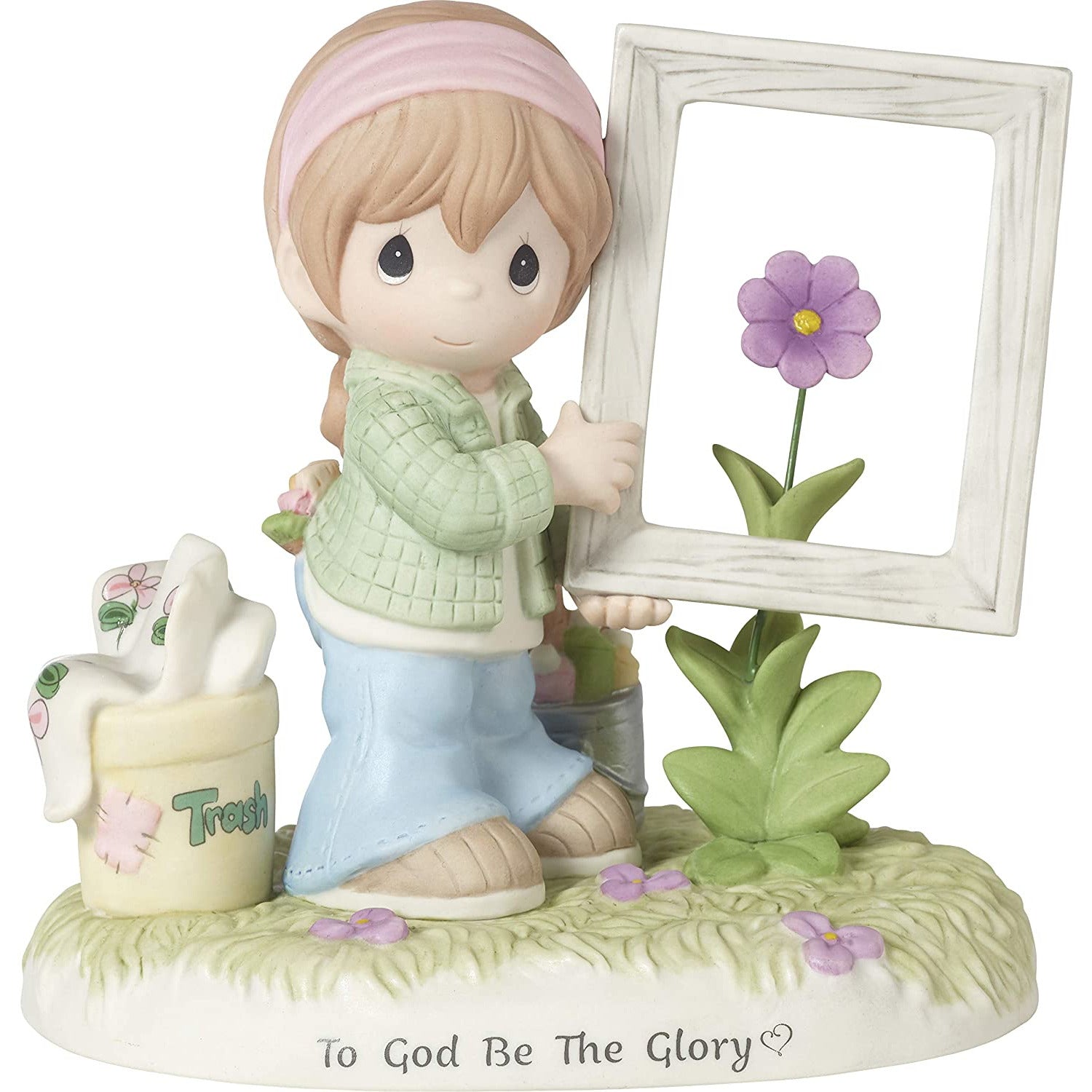 Precious Moments Girl Holding Frame Around Flower 182013 to God Be The Glory Bisque Porcelain Figurine, Multi