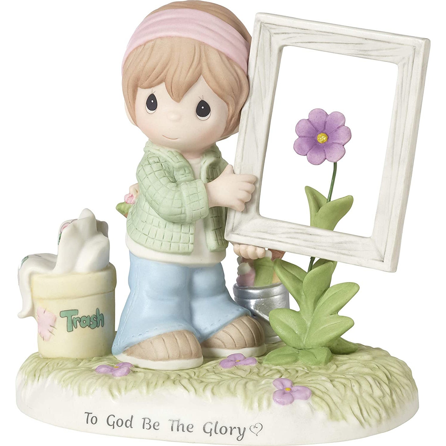 Precious Moments Girl Holding Frame Around Flower 182013 to God Be The Glory Bisque Porcelain Figurine, Multi