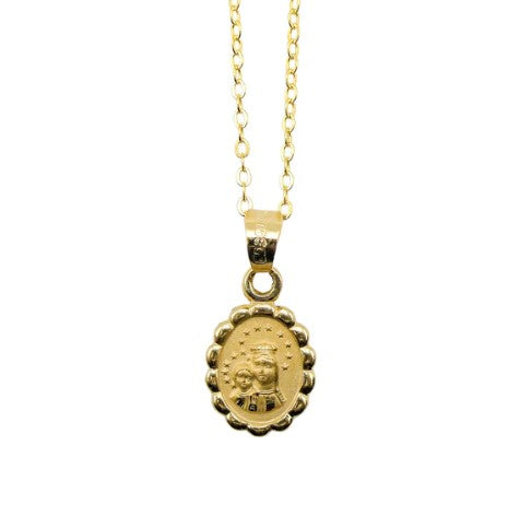 Our Lady of Mount Carmel Medal Mini Oval Gold Floral Necklace