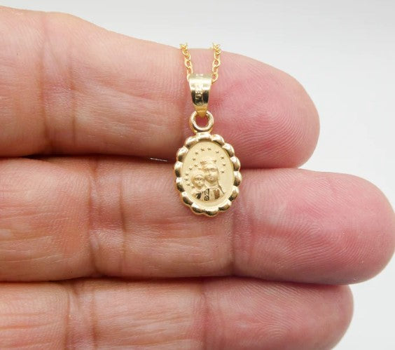 Our Lady of Mount Carmel Medal Mini Oval Gold Floral Necklace