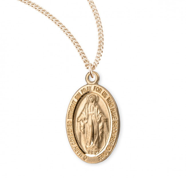 Gold Over Sterling Silver Oval Miraculous Medal