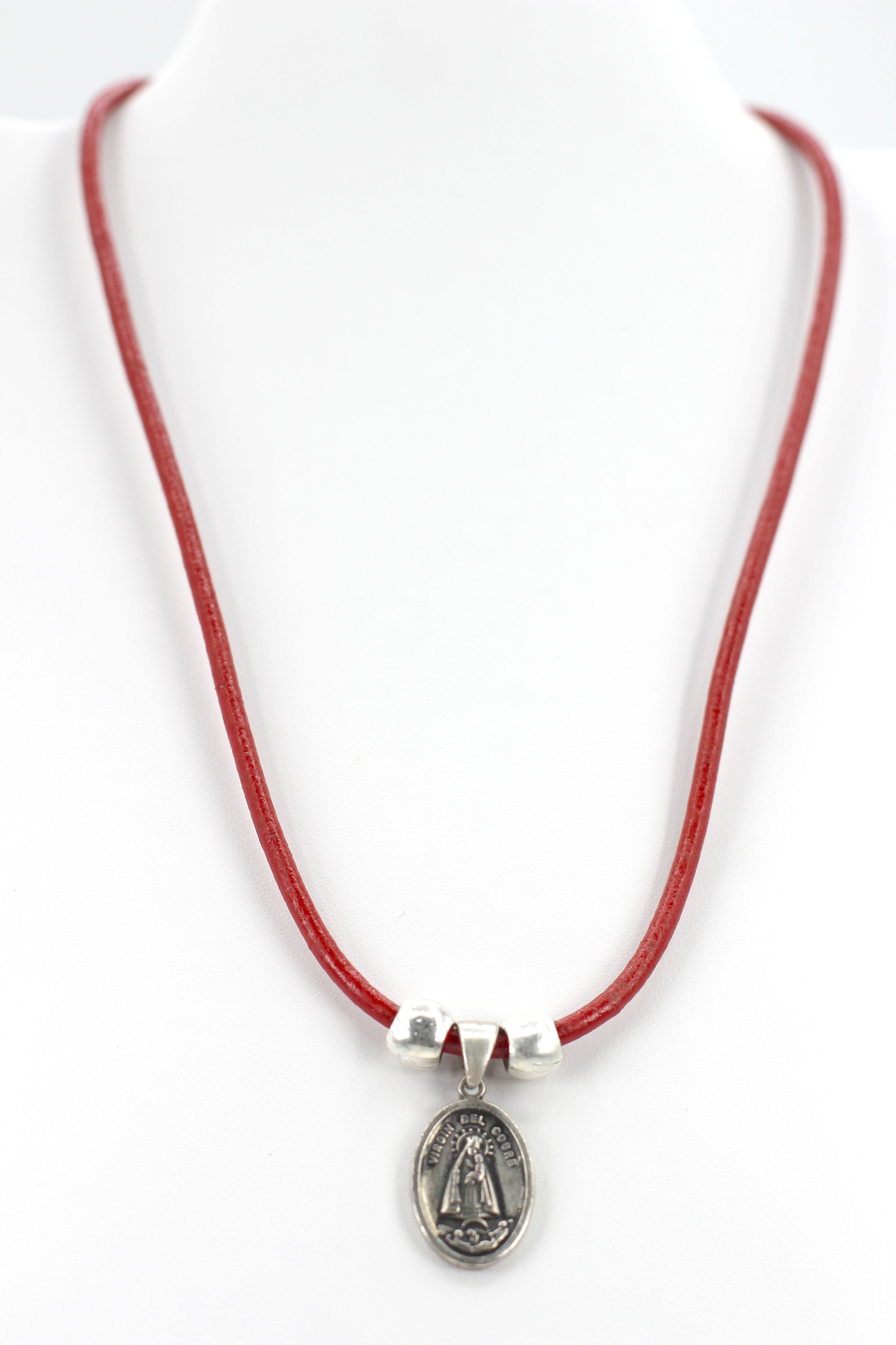 Vintage Necklace of La Caridad Del Cobre - Our Lady Of Charity Jewelry with Genuine Leather strap by Graciela's Collection