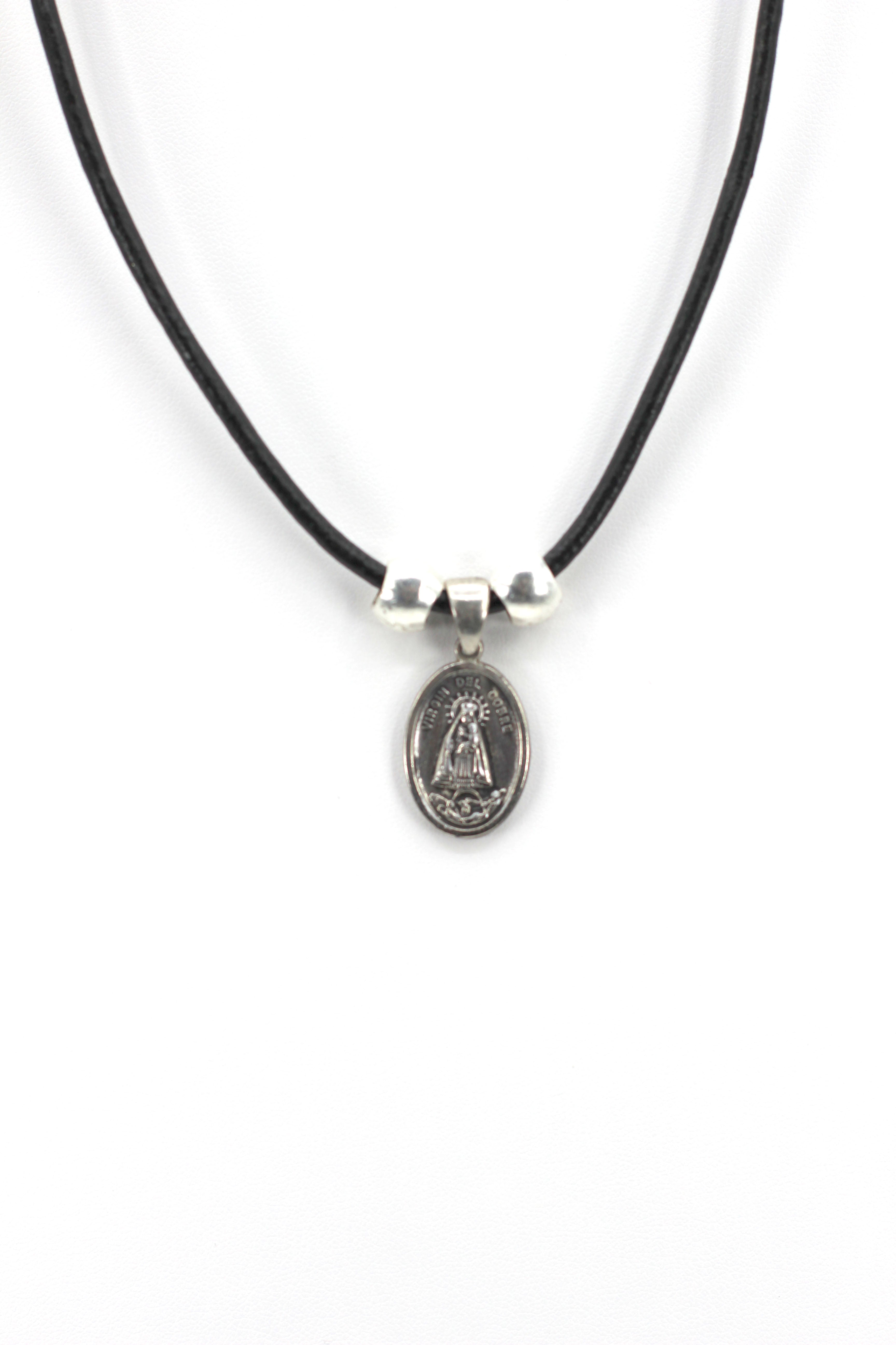 Vintage Necklace of La Caridad Del Cobre - Our Lady Of Charity Jewelry with Genuine Leather strap by Graciela's Collection