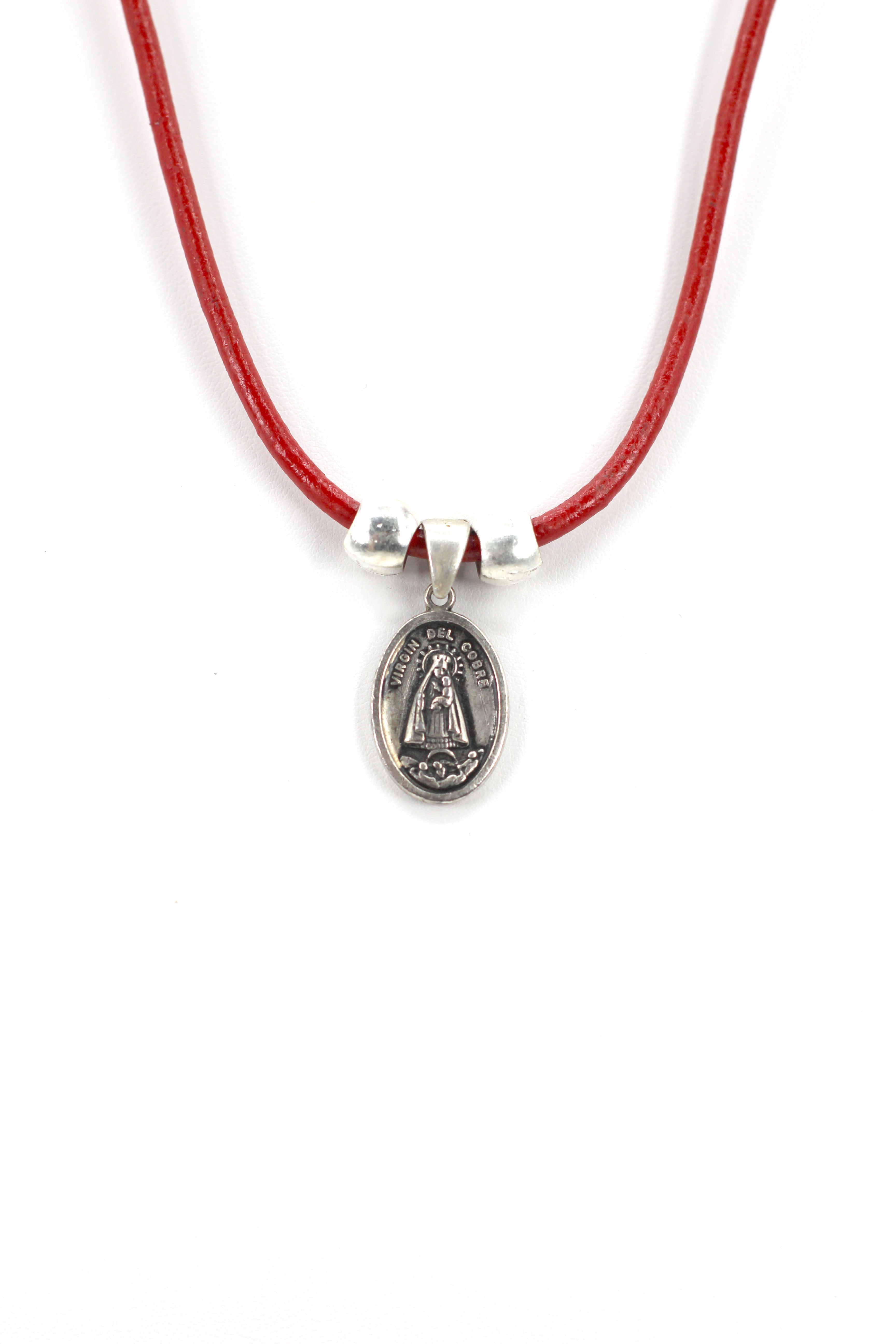 Vintage Necklace of La Caridad Del Cobre - Our Lady Of Charity Jewelry with Genuine Leather strap by Graciela's Collection