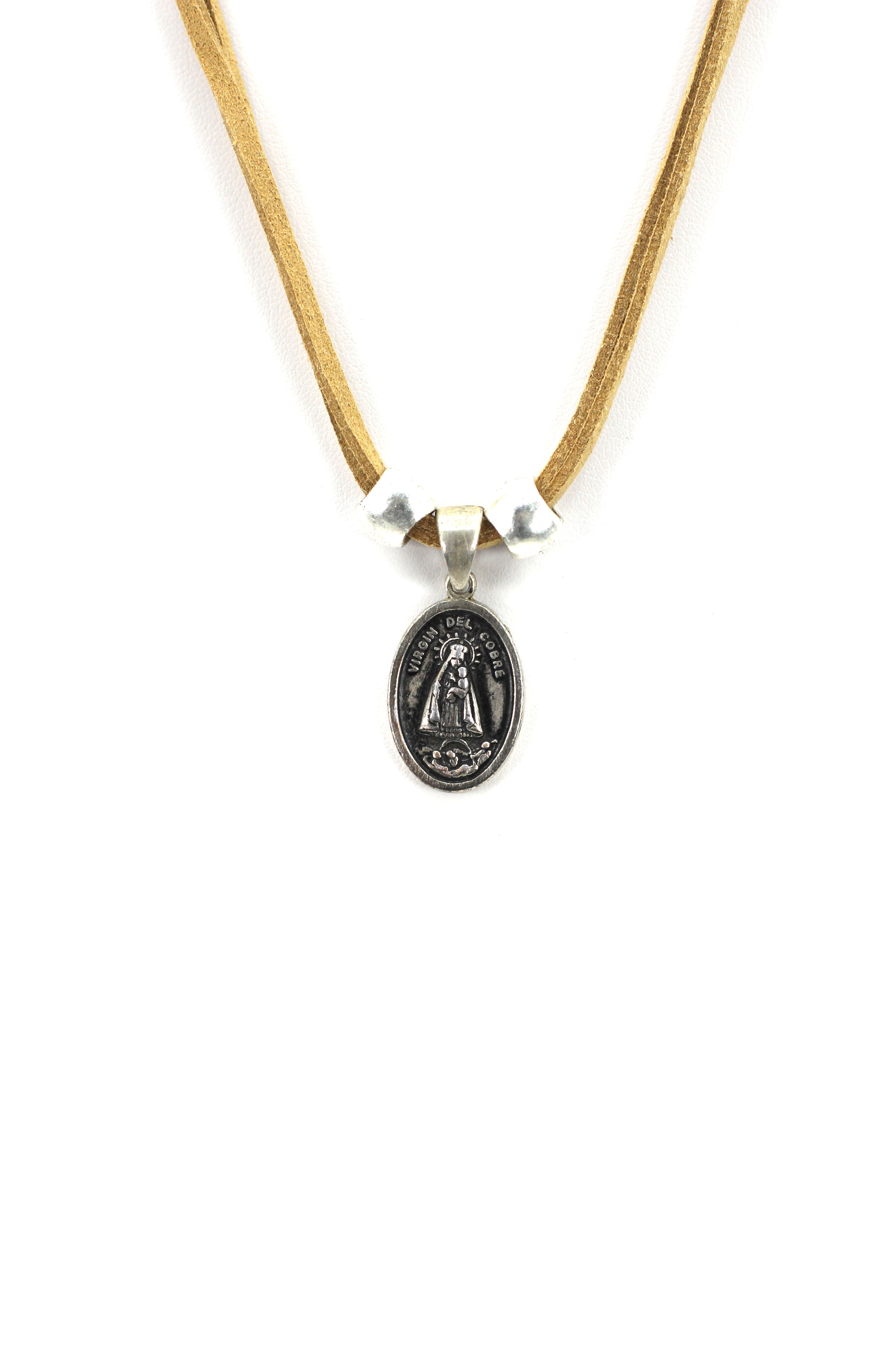 Vintage Necklace of La Caridad Del Cobre - Our Lady Of Charity Jewelry with Genuine Leather strap by Graciela's Collection