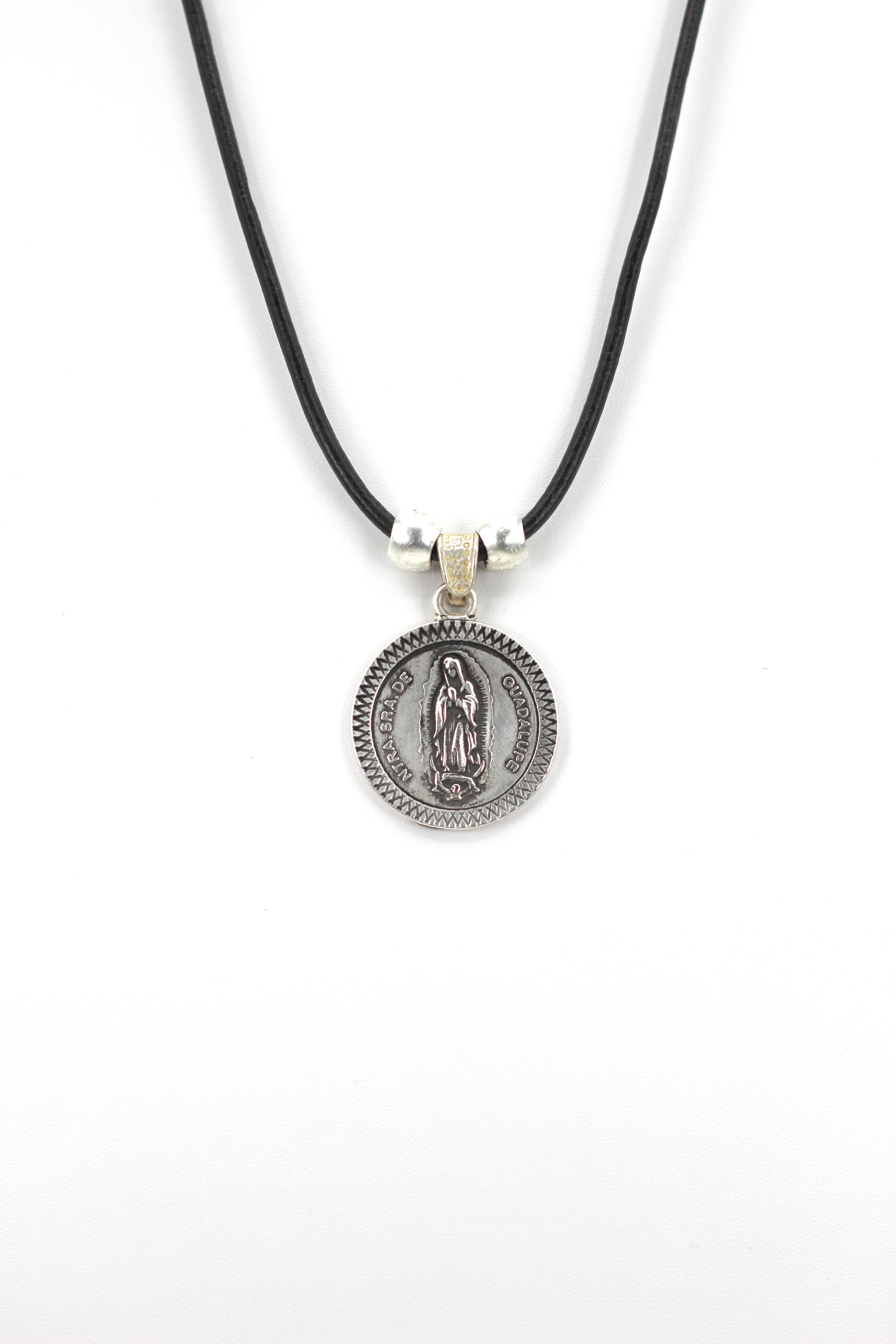 Vintage Medallion Necklace of Our Lady Of Guadalupe - Nuestra Sra de Guadalupe Jewelry with Genuine Leather strap by Graciela's Collection