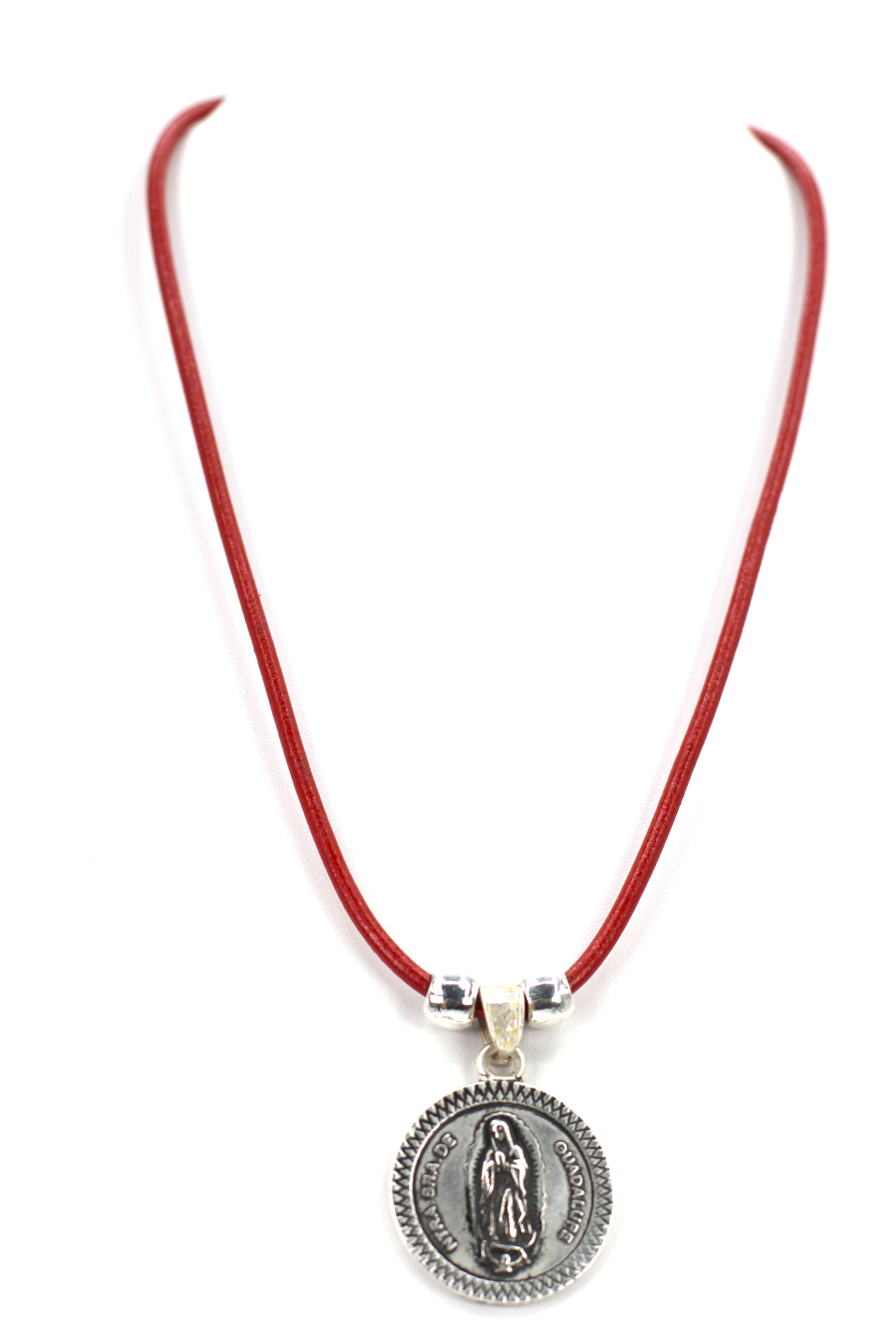 Vintage Medallion Necklace of Our Lady Of Guadalupe - Nuestra Sra de Guadalupe Jewelry with Genuine Leather strap by Graciela's Collection