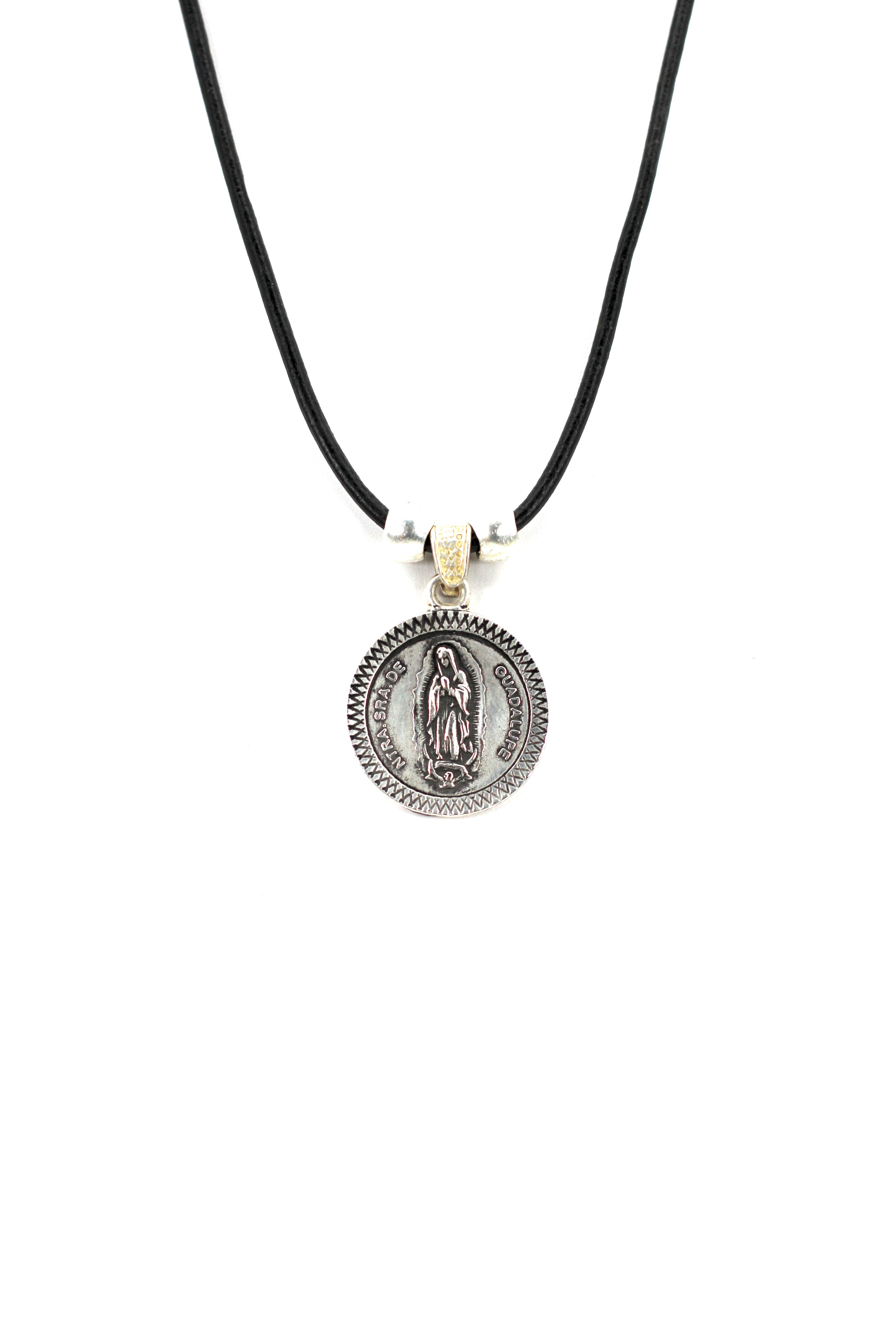 Vintage Medallion Necklace of Our Lady Of Guadalupe - Nuestra Sra de Guadalupe Jewelry with Genuine Leather strap by Graciela's Collection